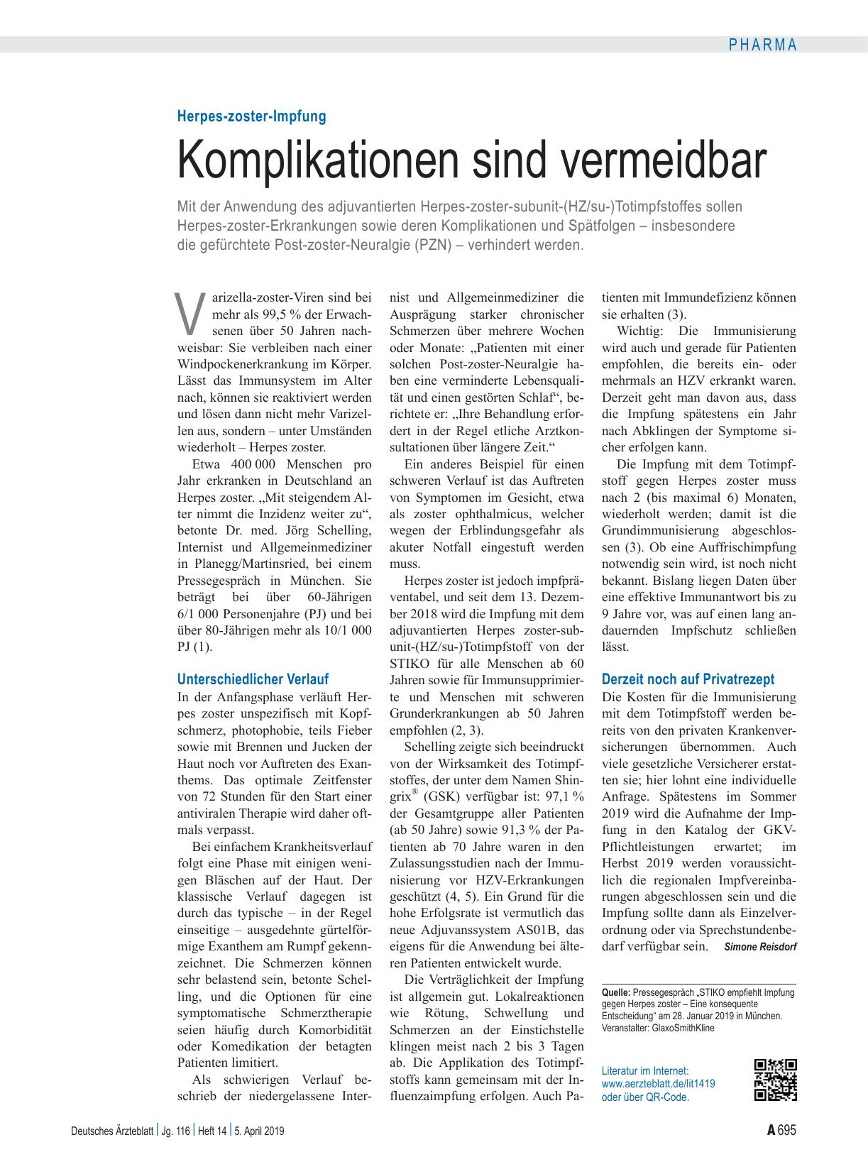 Vorschauseite 1: Herpes-zoster-Impfung: Komplikationen sind vermeidbar