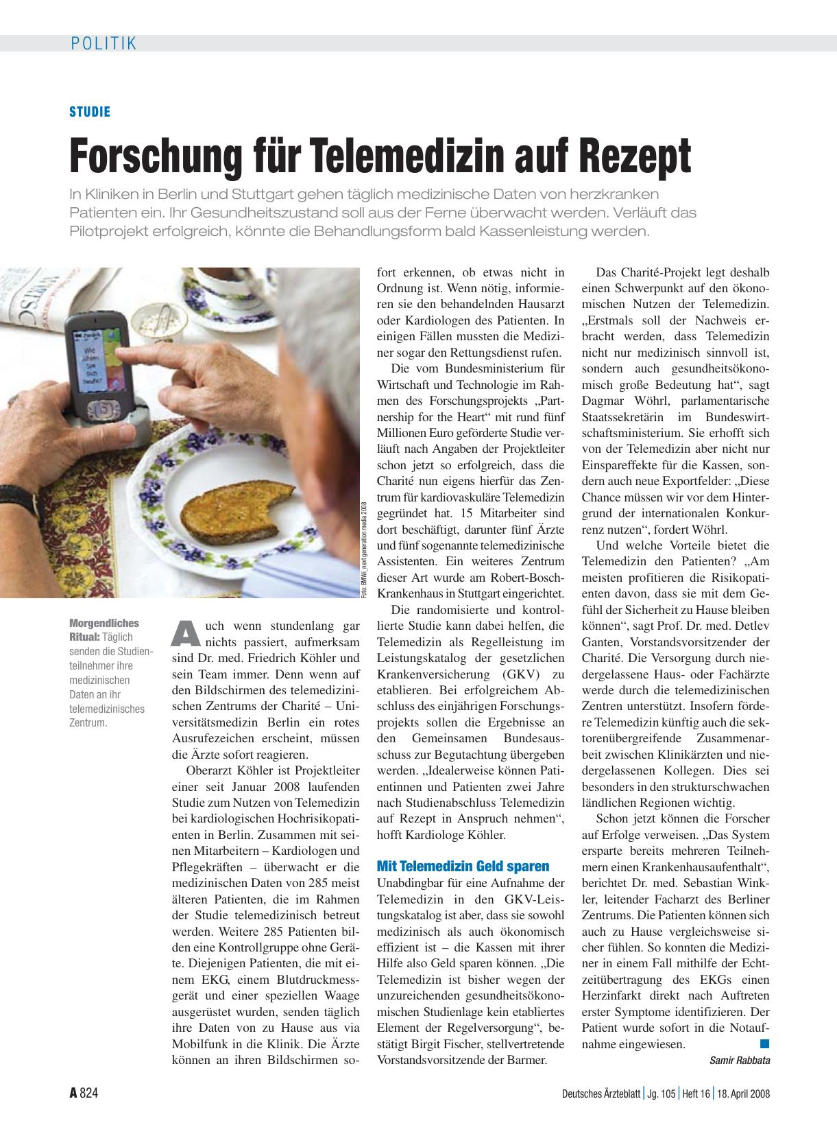 Vorschauseite 1: Studie: Forschung für Telemedizin auf Rezept