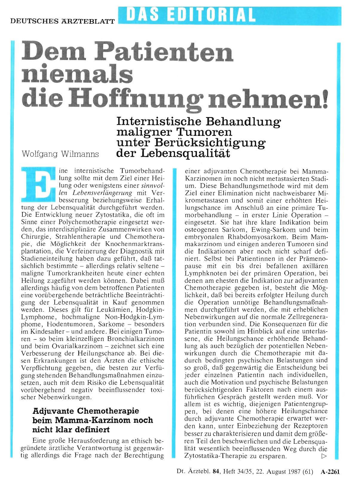Vorschauseite 1: Dem Patienten niemals die Hoffnung nehmen!
