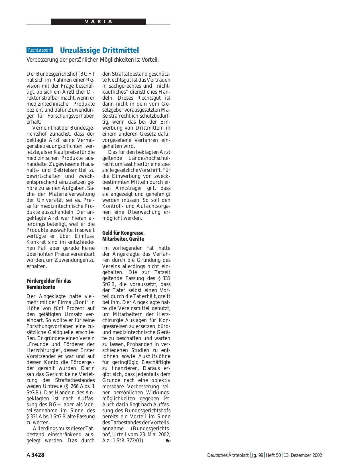 Vorschauseite 1: Unzulässige Drittmittel: Verbesserung der persönlichen Möglichkeiten ist Vorteil