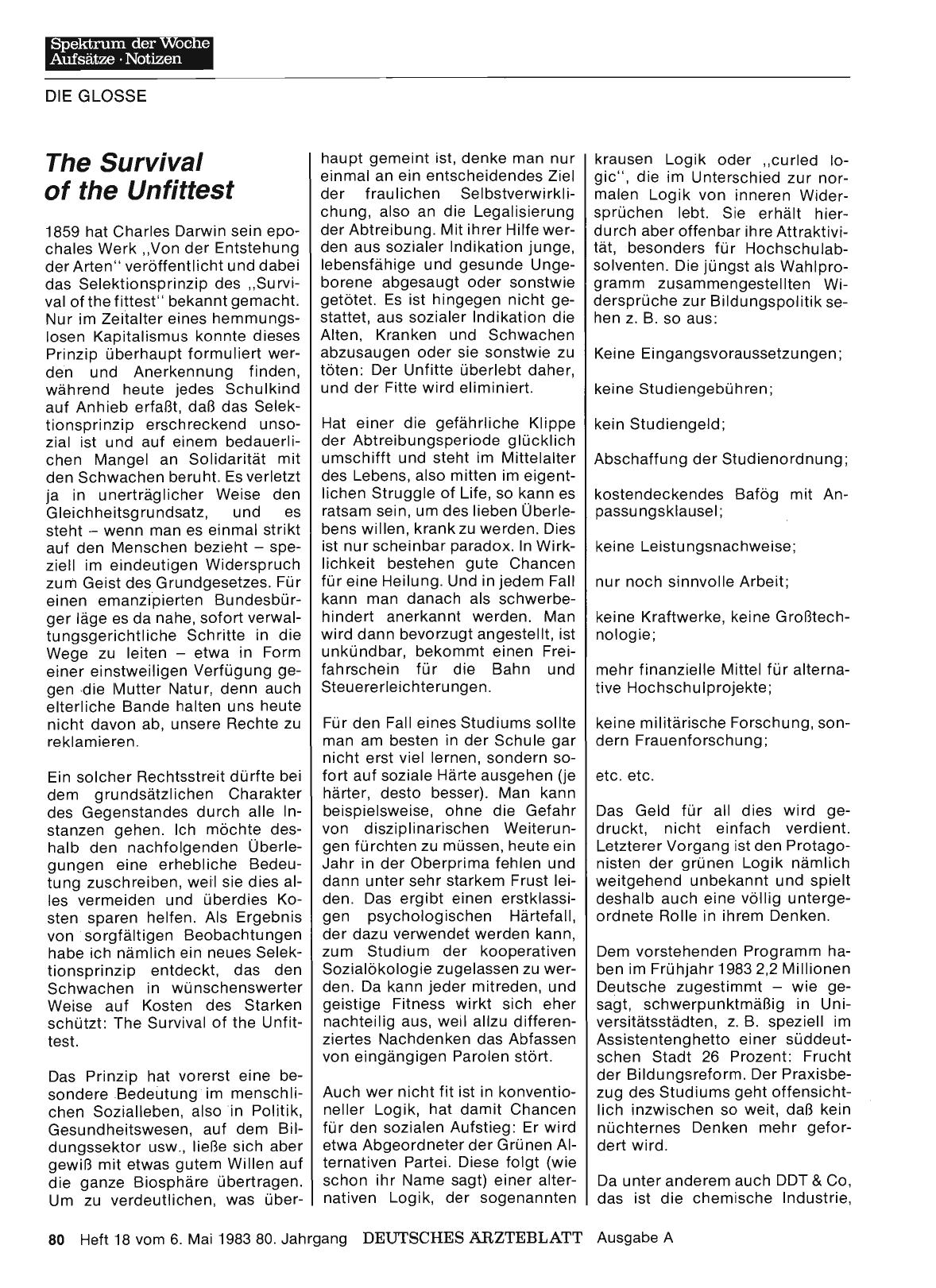 Vorschauseite 1: The Survival of the Unfittest