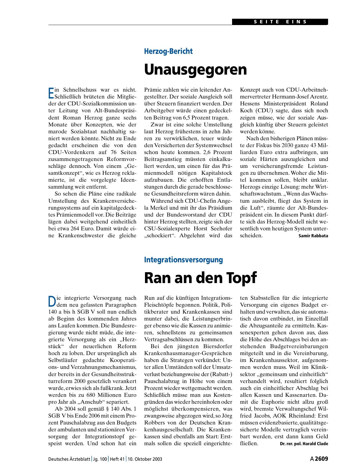 Vorschauseite 1: Herzog-Bericht: Unausgegoren
