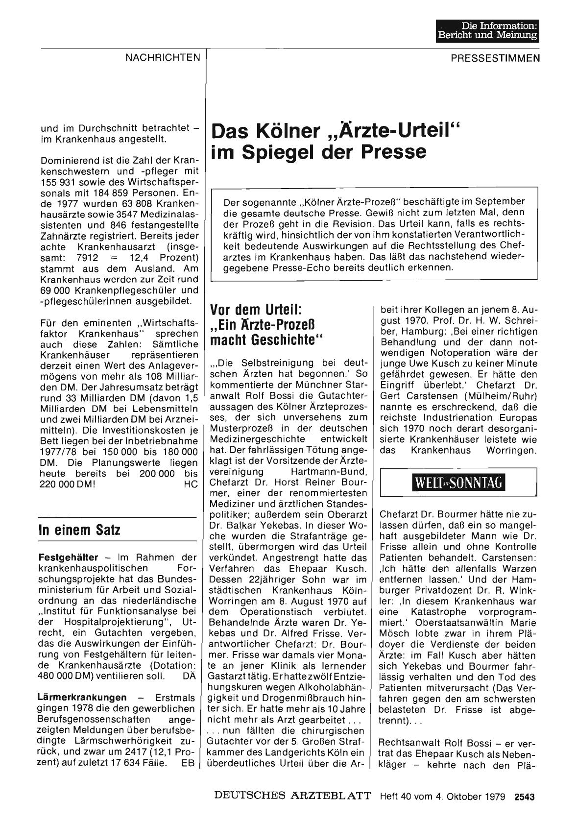 Vorschauseite 1: In einem Satz: Festgehälter/Lärmerkrankungen
