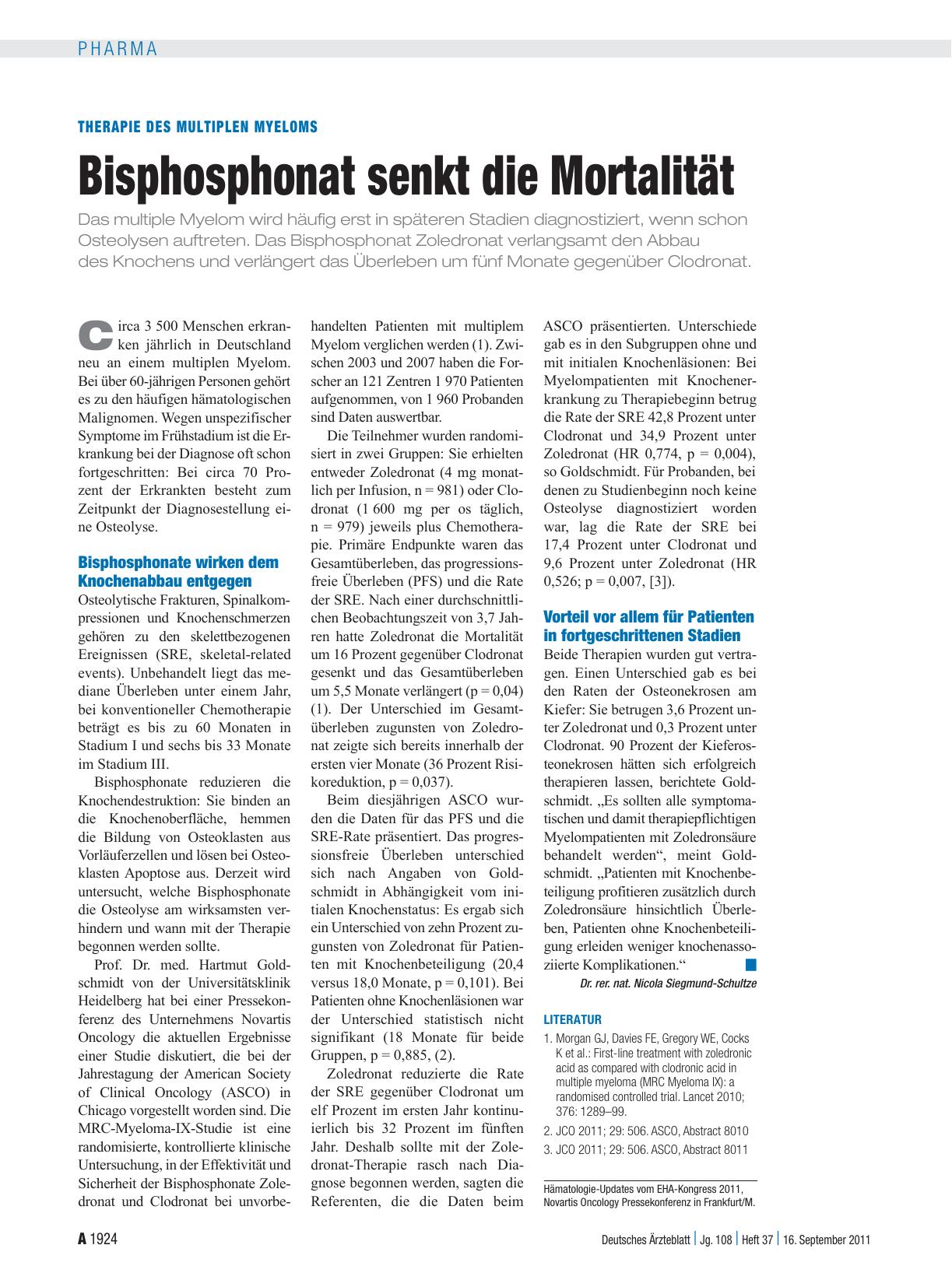 Vorschauseite 1: Therapie des Multiplen Myeloms: Bisphosphonat senkt die Mortalität
