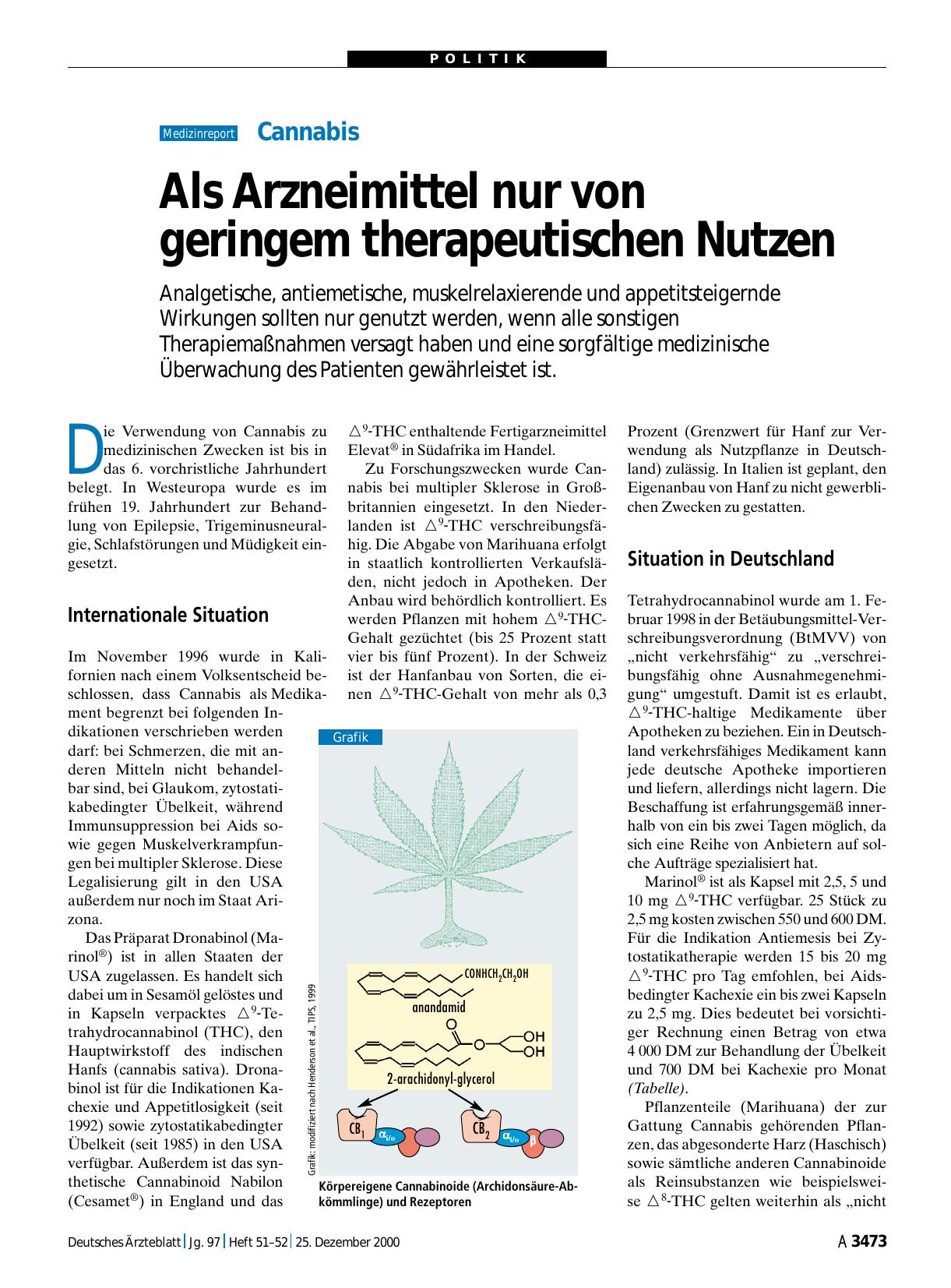Vorschauseite 1: Cannabis: Als Arzneimittel nur von geringem therapeutischen Nutzen