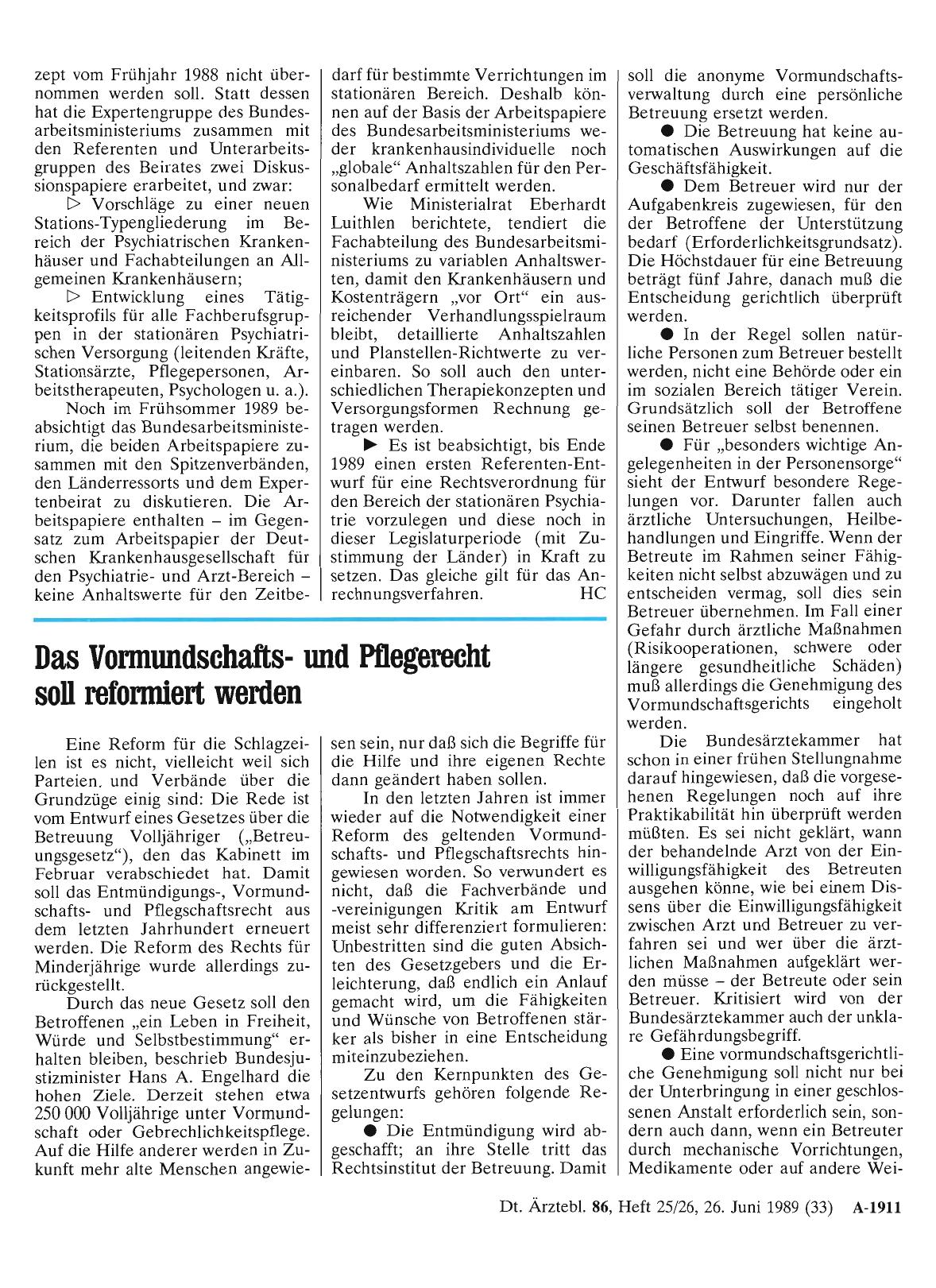 Vorschauseite 1: Das Vormundschaftsund Pflegerecht soll reformiert werden