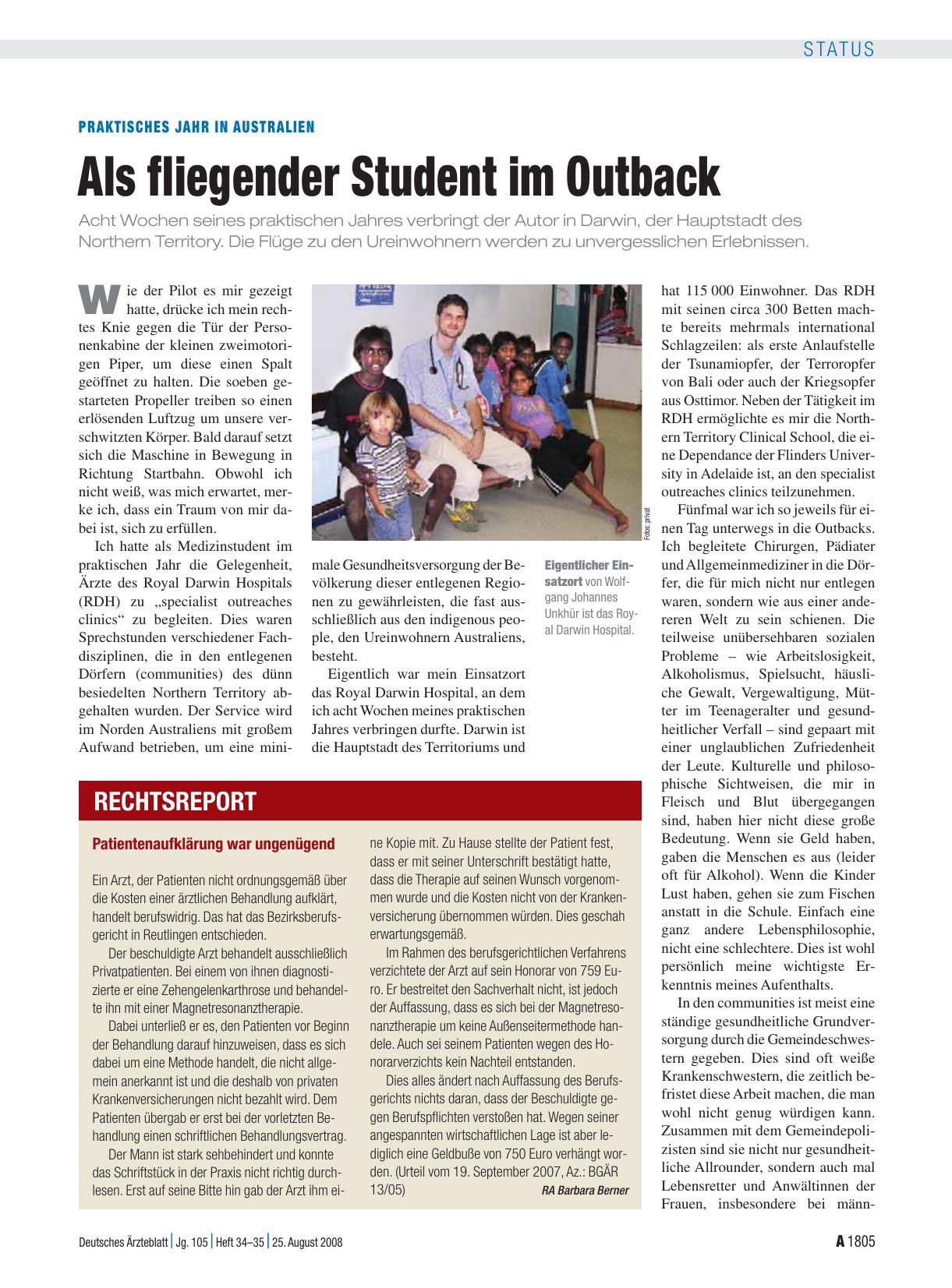 Vorschauseite 1: Praktisches Jahr in Australien: Als fliegender Student im Outback