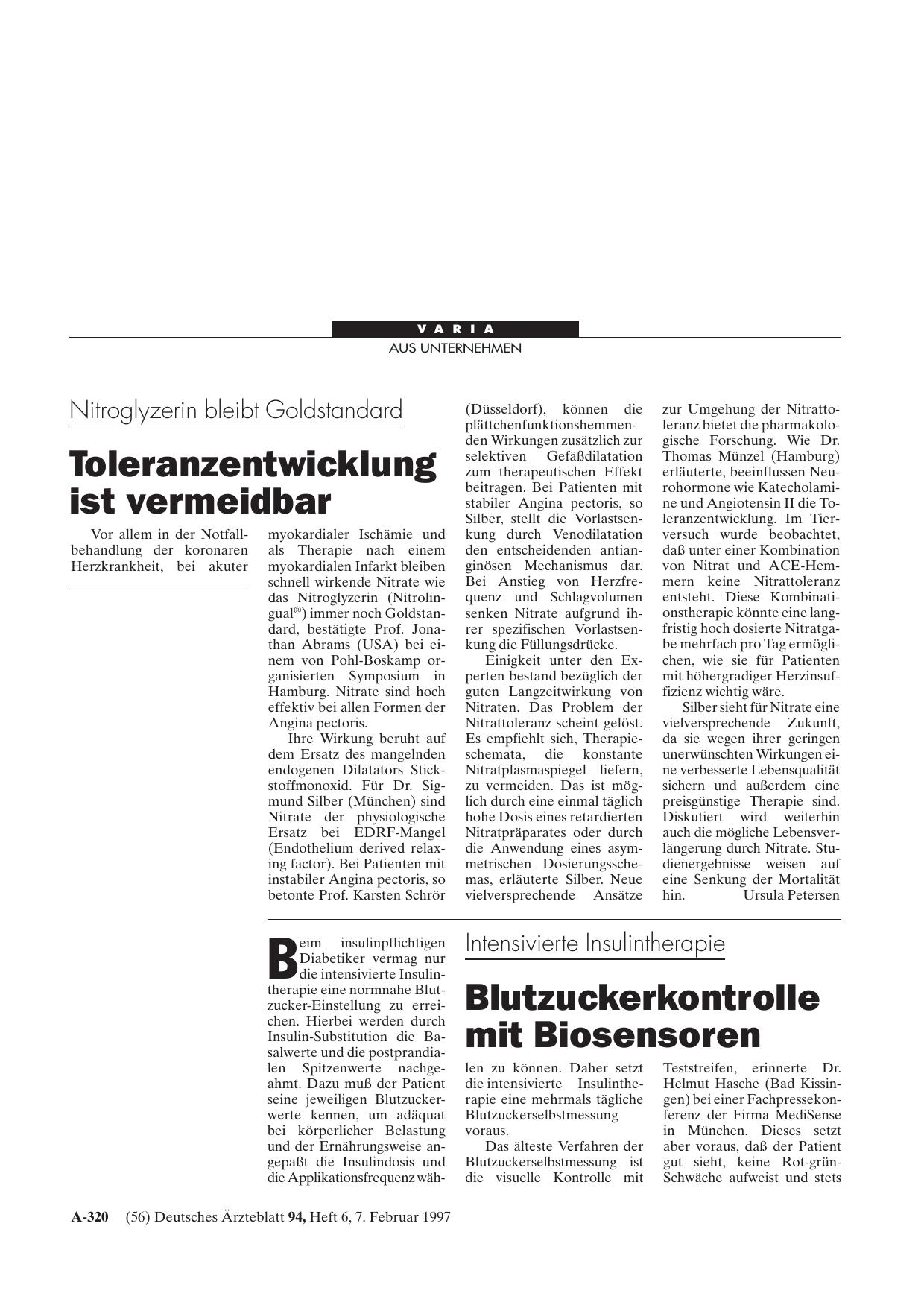 Vorschauseite 1: Nitroglyzerin bleibt Goldstandard: Toleranzentwicklung ist vermeidbar