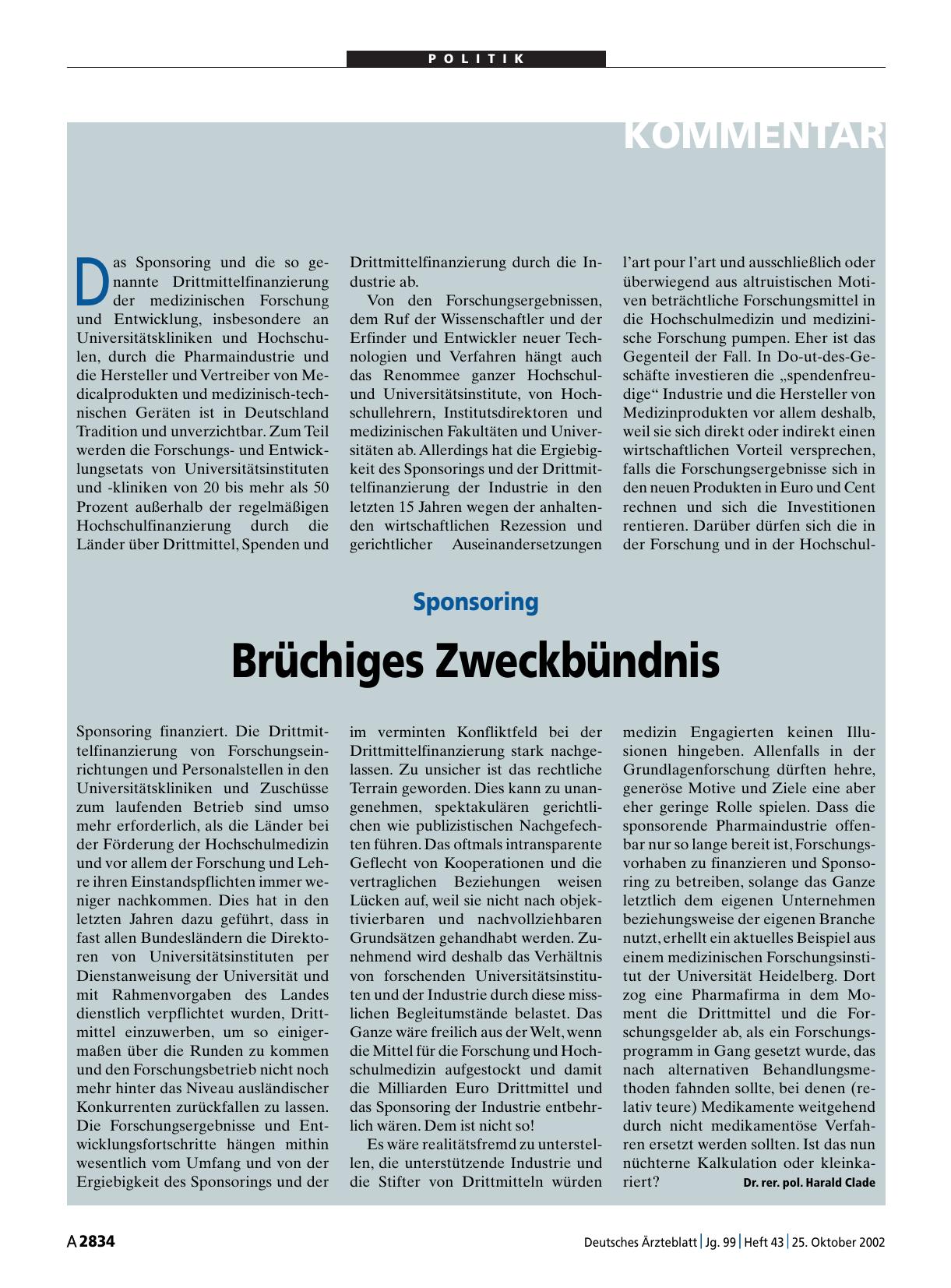 Vorschauseite 1: Sponsoring: Brüchiges Zweckbündnis