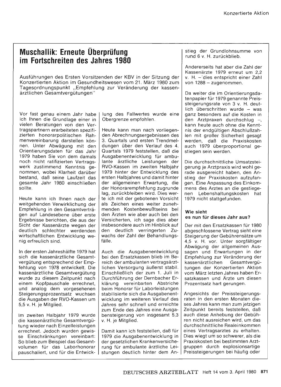 Vorschauseite 1: Muschallik: Erneute Überprüfung im Fortschreiten des Jahres 1980