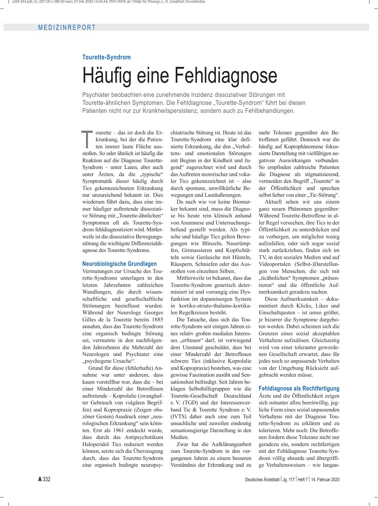 Vorschauseite 1: Tourette-Syndrom: Häufig eine Fehldiagnose
