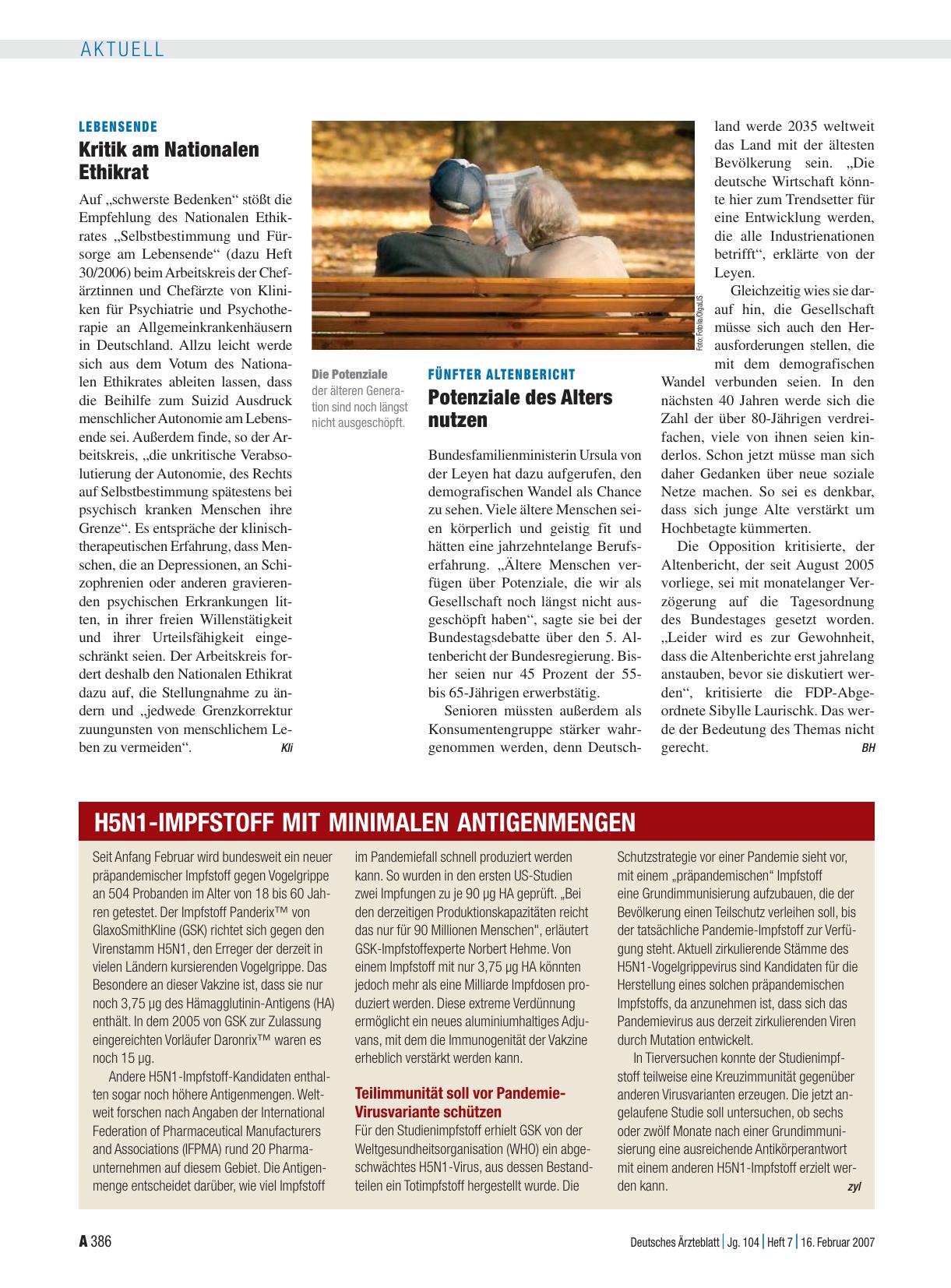 Vorschauseite 1: Lebensende: Kritik am Nationalen Ethikrat