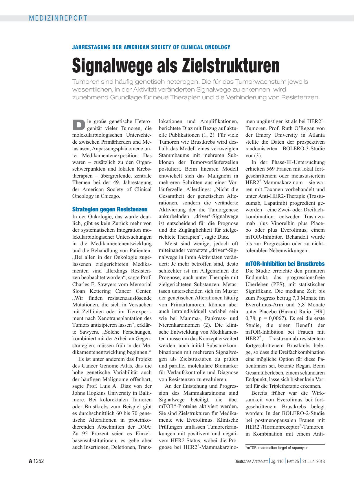 Vorschauseite 1: Jahrestagung der American Society of clinical Oncology: Signalwege als Zielstrukturen