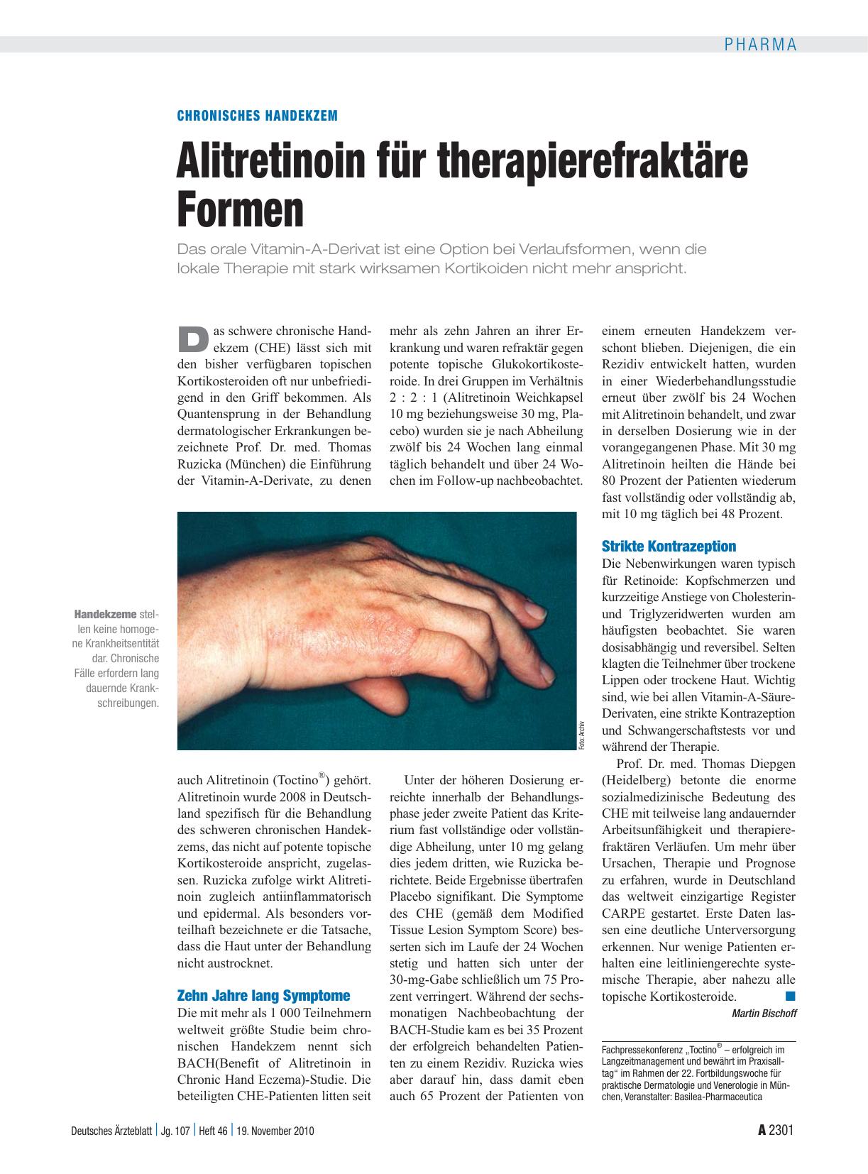 Vorschauseite 1: Chronisches Handekzem: Alitretinoin für therapierefraktäre Formen