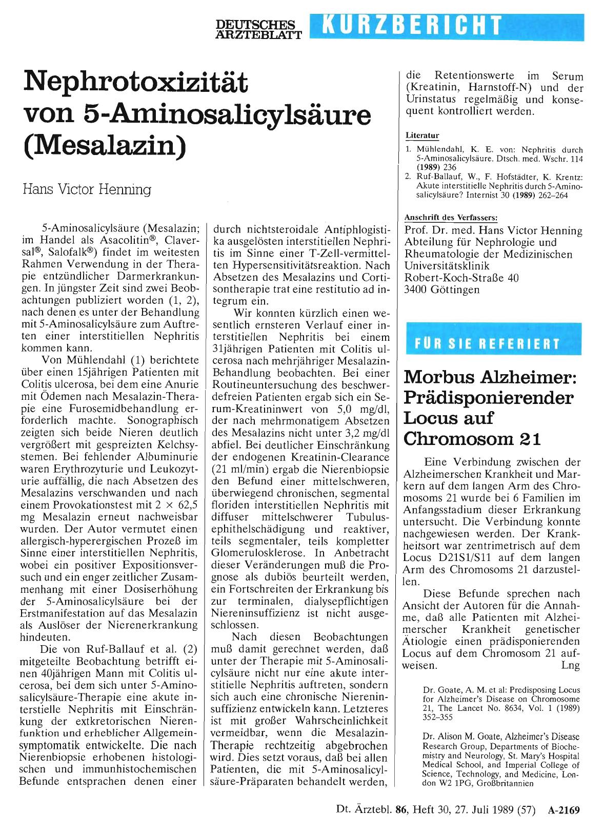 Vorschauseite 1: Nephrotoxizität von 5-Aminosalicylsäure (Mesalazin)