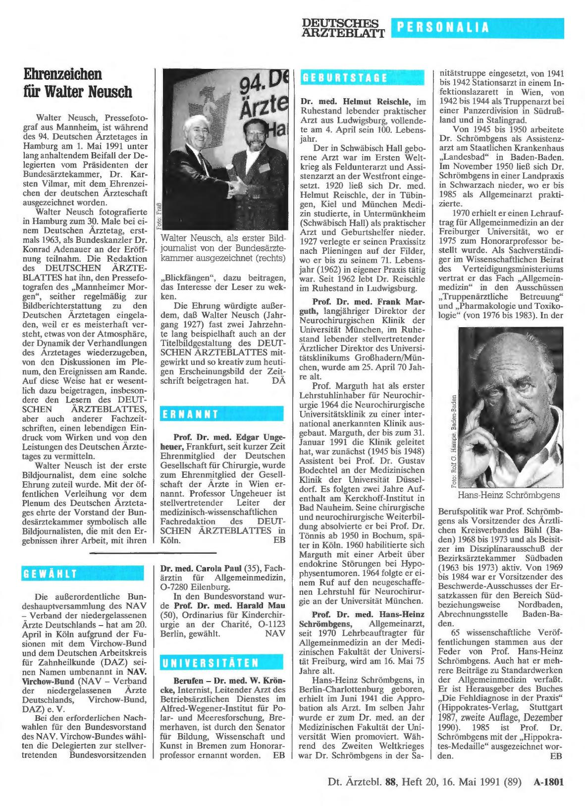 Vorschauseite 1: Ehrenzeichen für Walter Neusch