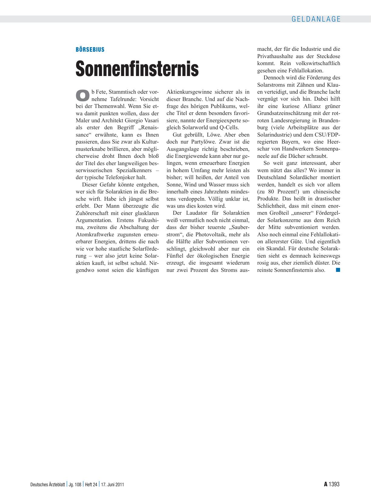 Vorschauseite 1: Börsebius: Sonnenfinsternis