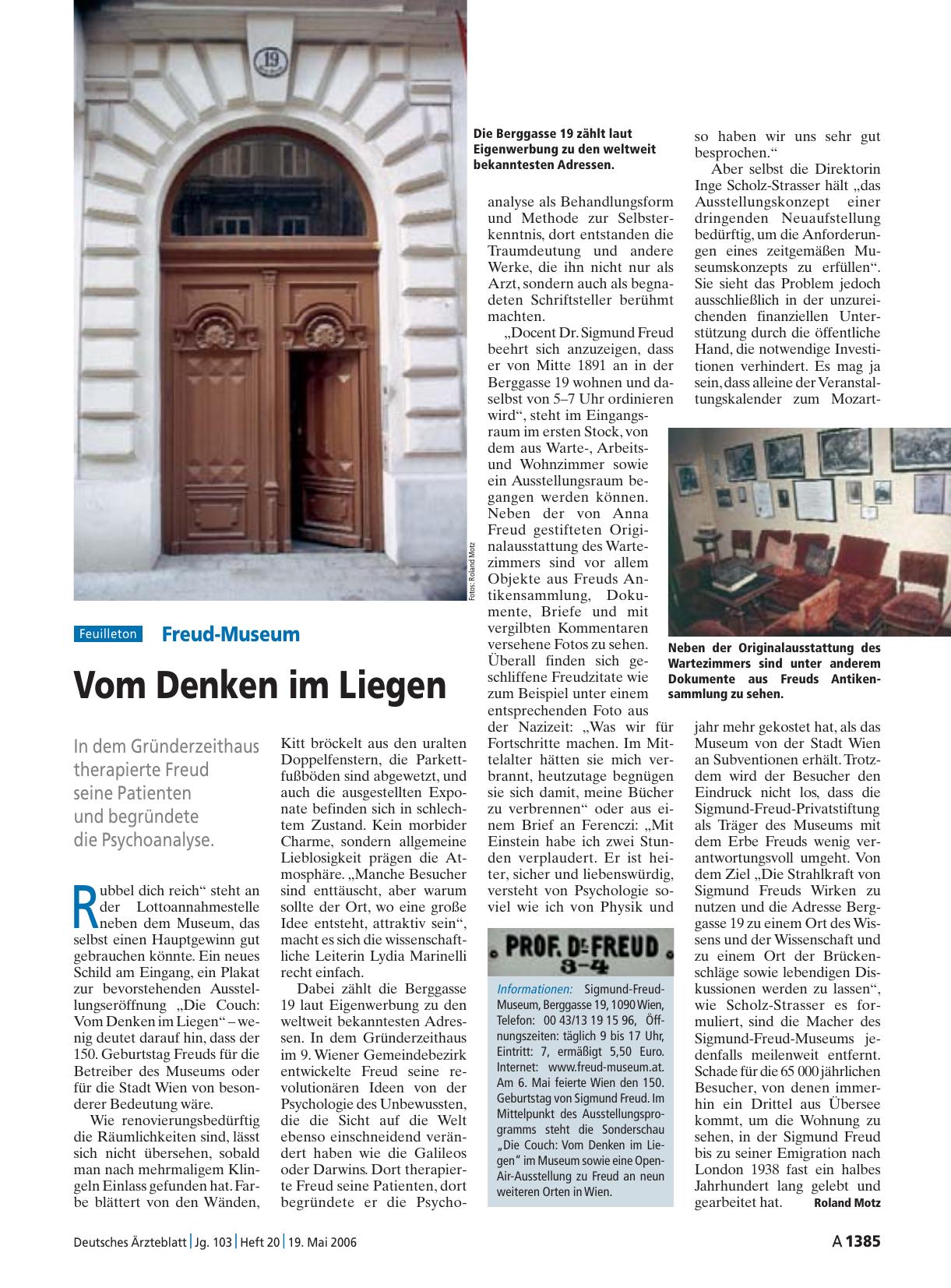 Vorschauseite 1: Freud-Museum: Vom Denken im Liegen