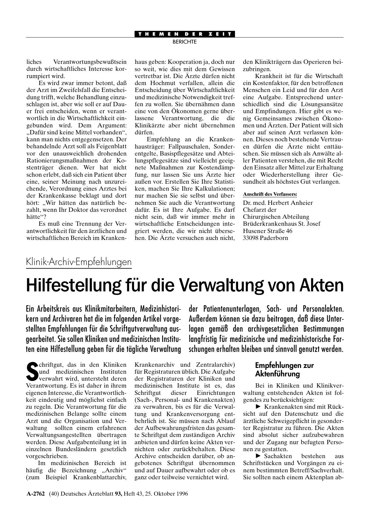 Vorschauseite 1: Klinik-Archiv-Empfehlungen: Hilfestellung für die Verwaltung von Akten