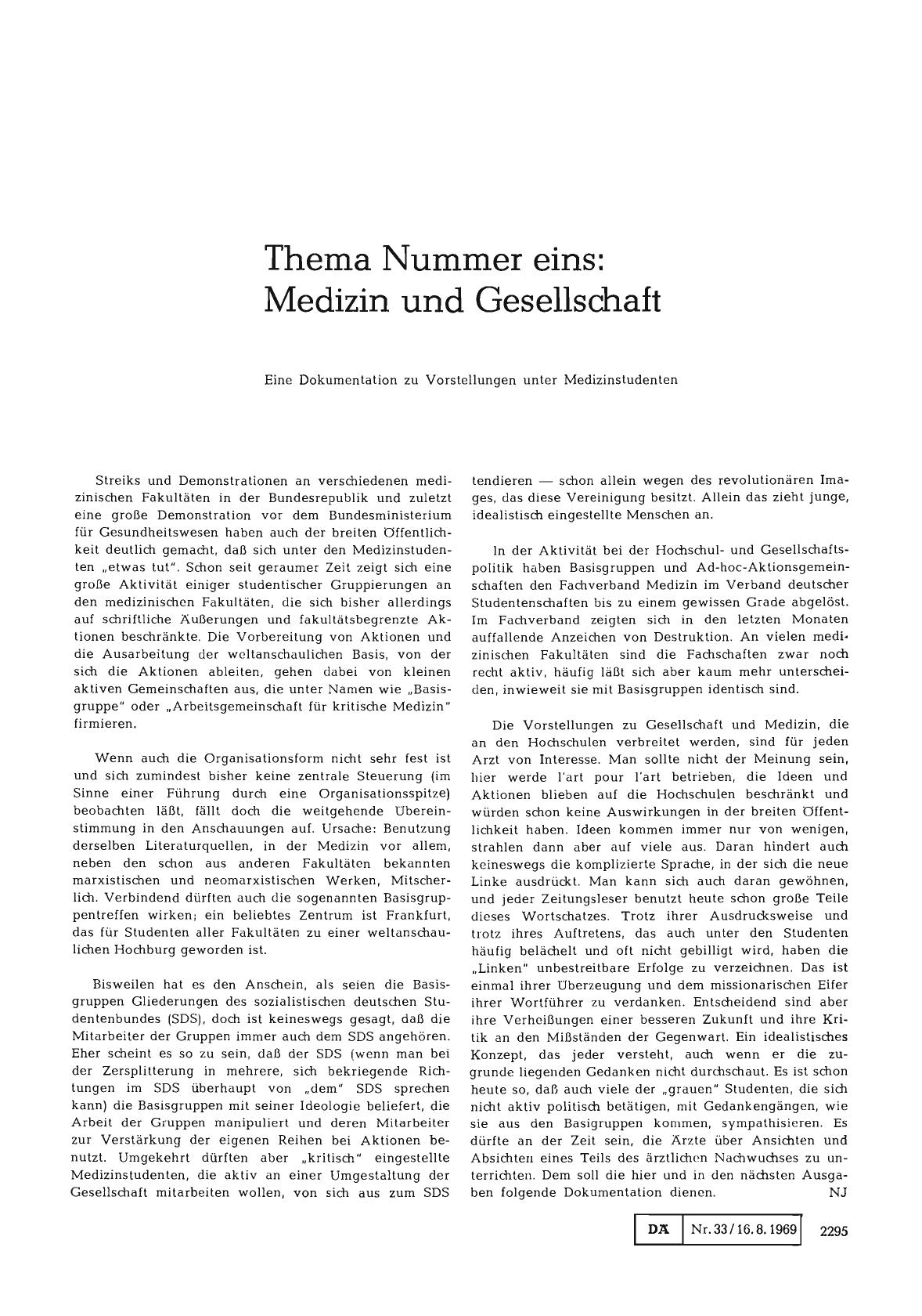 Vorschauseite 1: Thema Nummer eins: Medizin und Gesellschaft