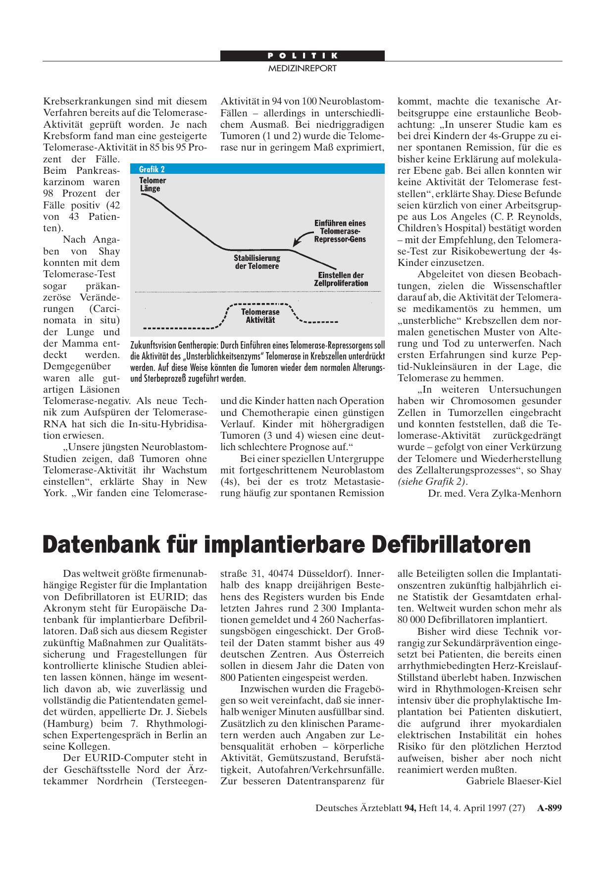 Vorschauseite 1: Datenbank für implantierbare Defibrillatoren