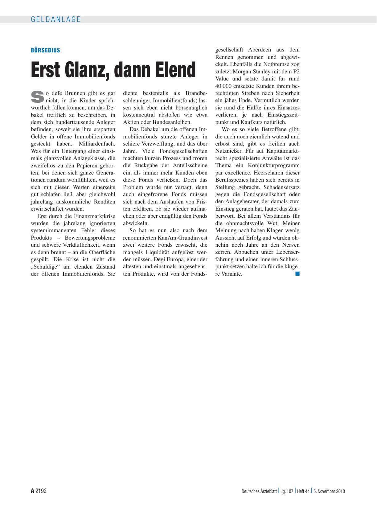 Vorschauseite 1: Börsebius: Erst Glanz, dann Elend