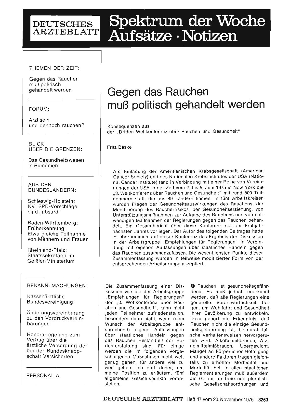 Vorschauseite 1: Gegen das Rauchen muß politisch gehandelt werden: Konsequenzen aus der „Dritten Weltkonferenz über Rauchen und Gesundheit“