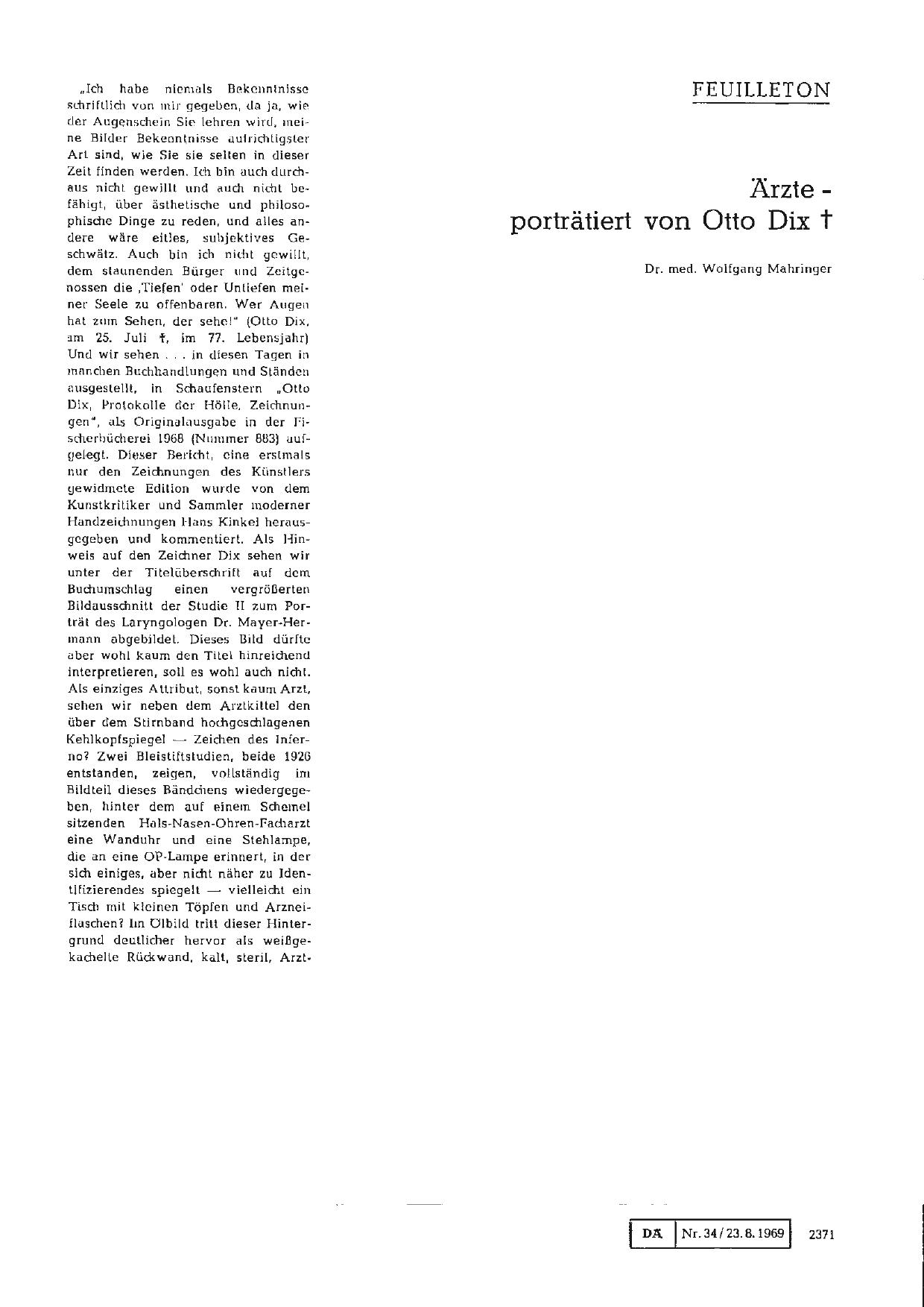 Vorschauseite 1: Ärzte - porträtiert von Otto Dix †