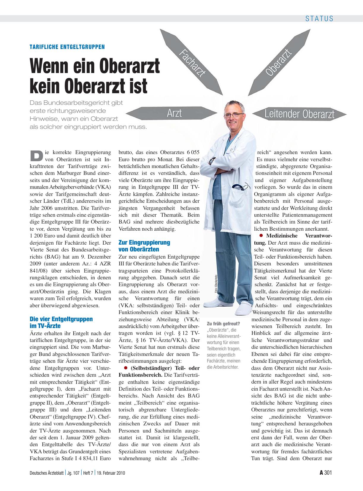 Vorschauseite 1: Tarifliche Entgeltgruppen: Wenn ein Oberarzt kein Oberarzt ist