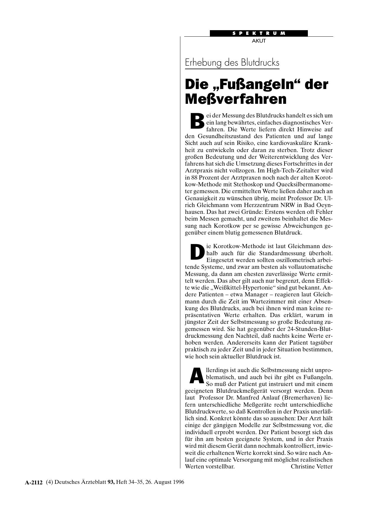 Vorschauseite 1: Erhebung des Blutdrucks: Die „Fußangeln“ der Meßverfahren