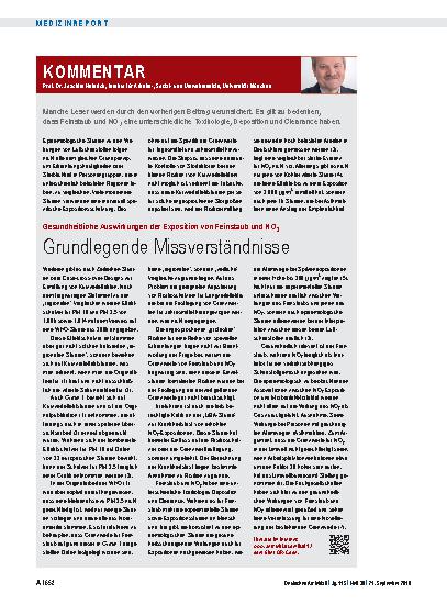 Vorschauseite 1: Kommentar: Gesundheitliche Auswirkungen der Exposition von Feinstaub und NO2 – Grundlegende Missverständnisse