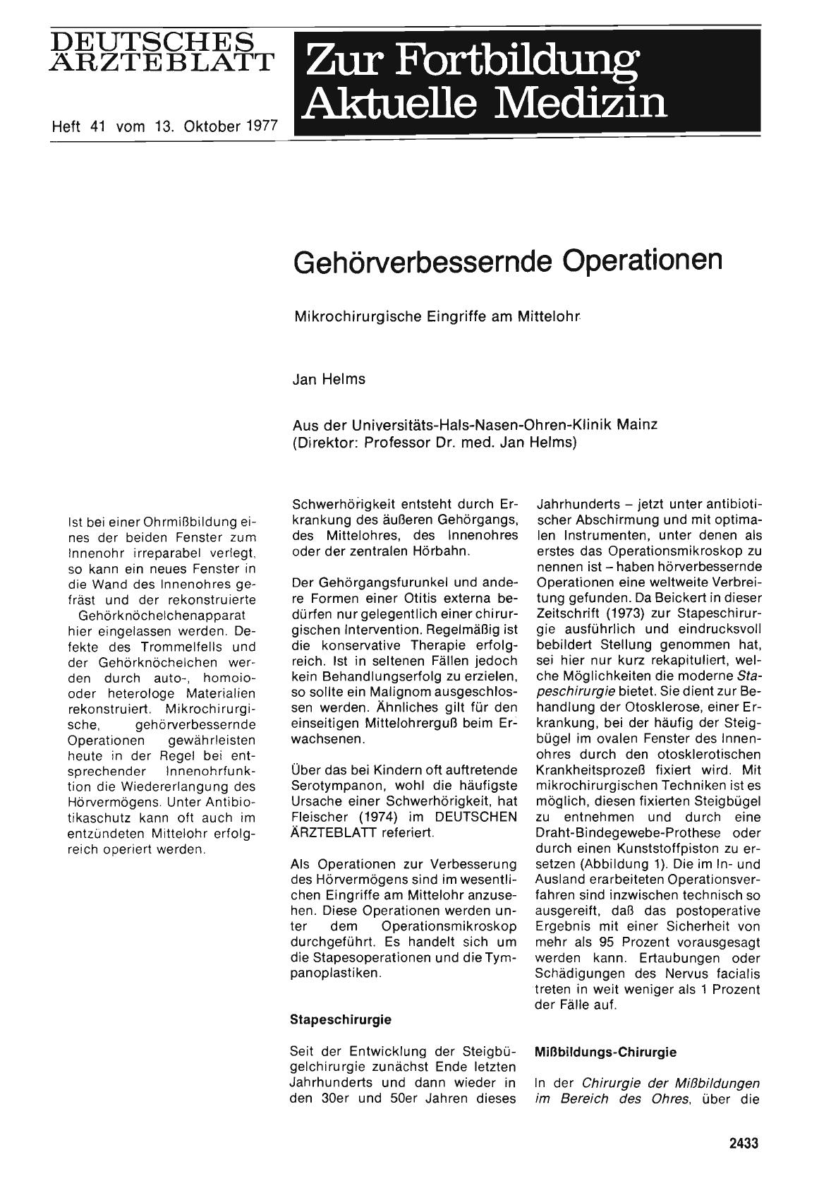 Vorschauseite 1: Gehörverbessernde Operationen: Mikrochirurgische Eingriffe am Mittelohr