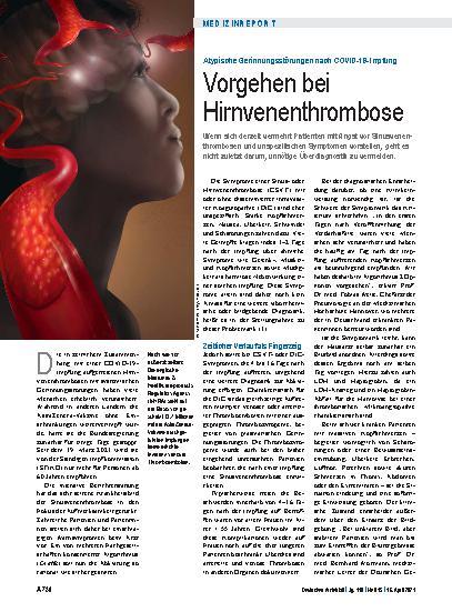 Vorschauseite 1: Atypische Gerinnungsstörungen nach COVID-19-Impfung: Vorgehen bei Hirnvenenthrombose