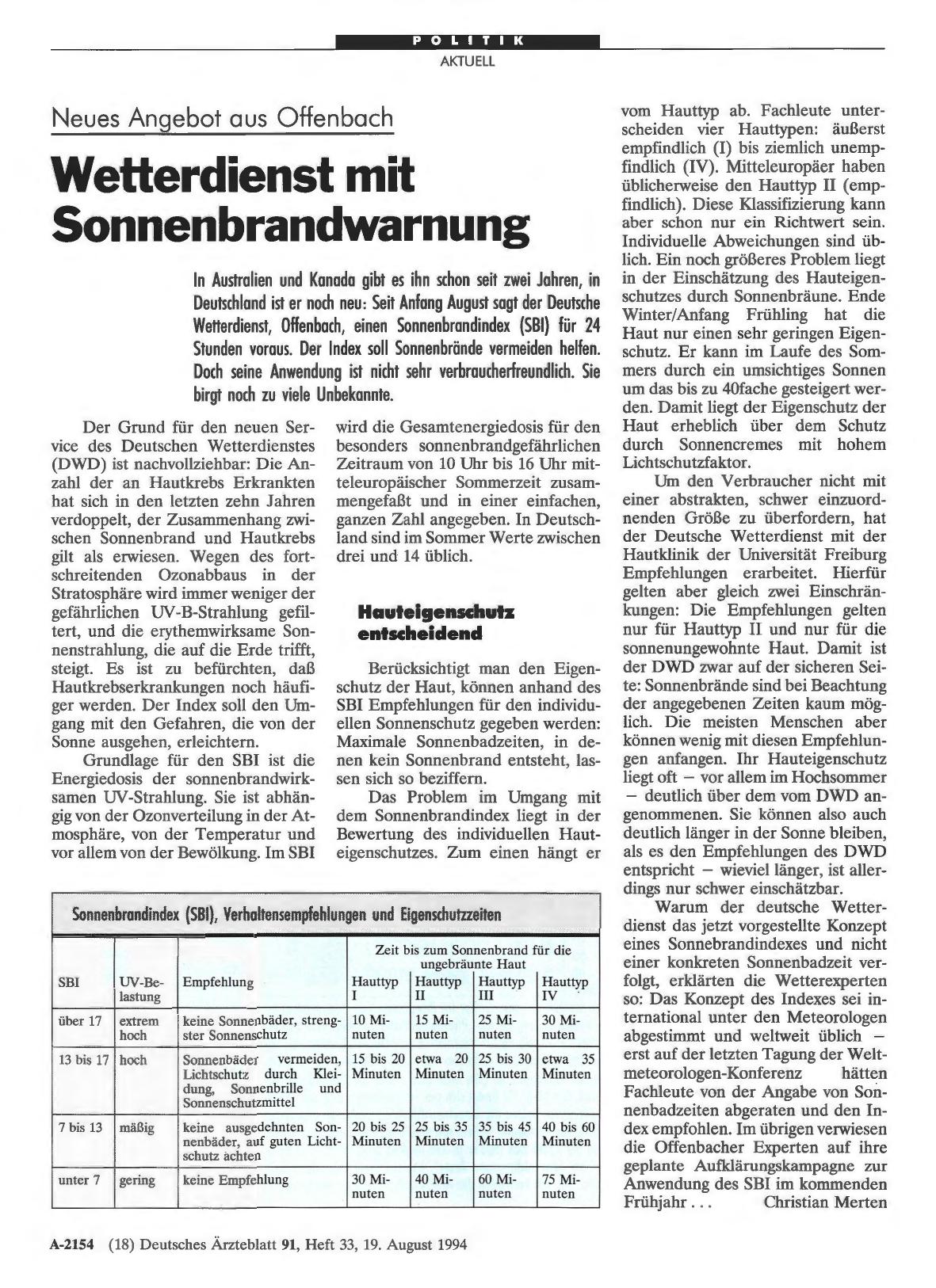 Vorschauseite 1: Neues Angebot aus Offenbach: Wetterdienst mit Sonnenbrandwarnung