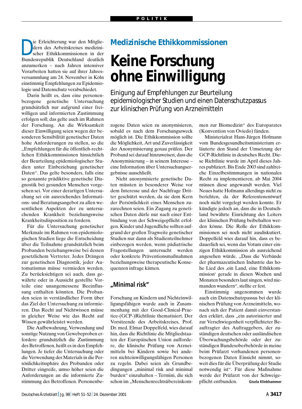 Vorschauseite 1: Medizinische Ethikkommissionen: Keine Forschung ohne Einwilligung