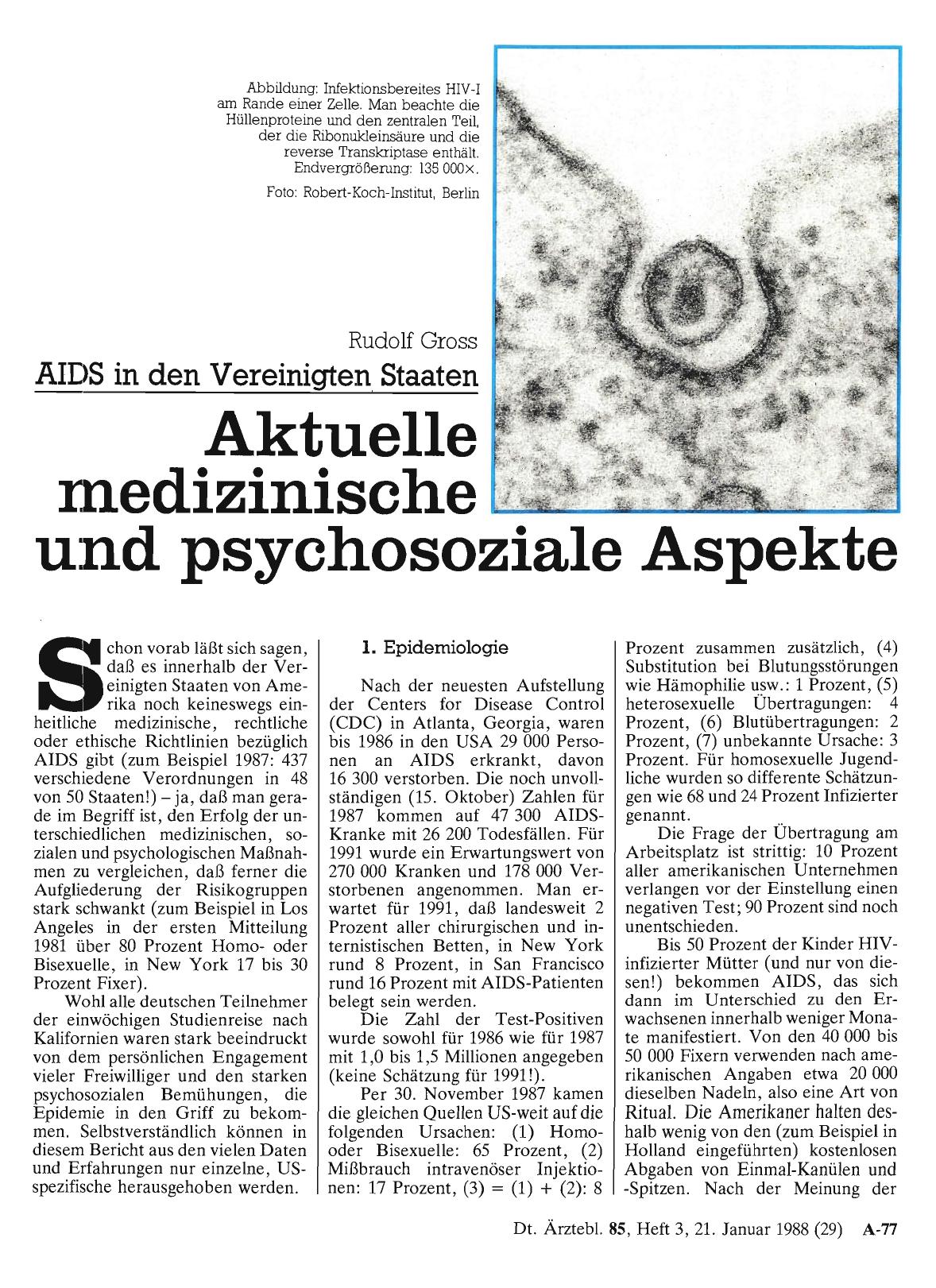 Vorschauseite 1: AIDS in den Vereinigten Staaten: Aktuelle medizinische und psychosoziale Aspekte