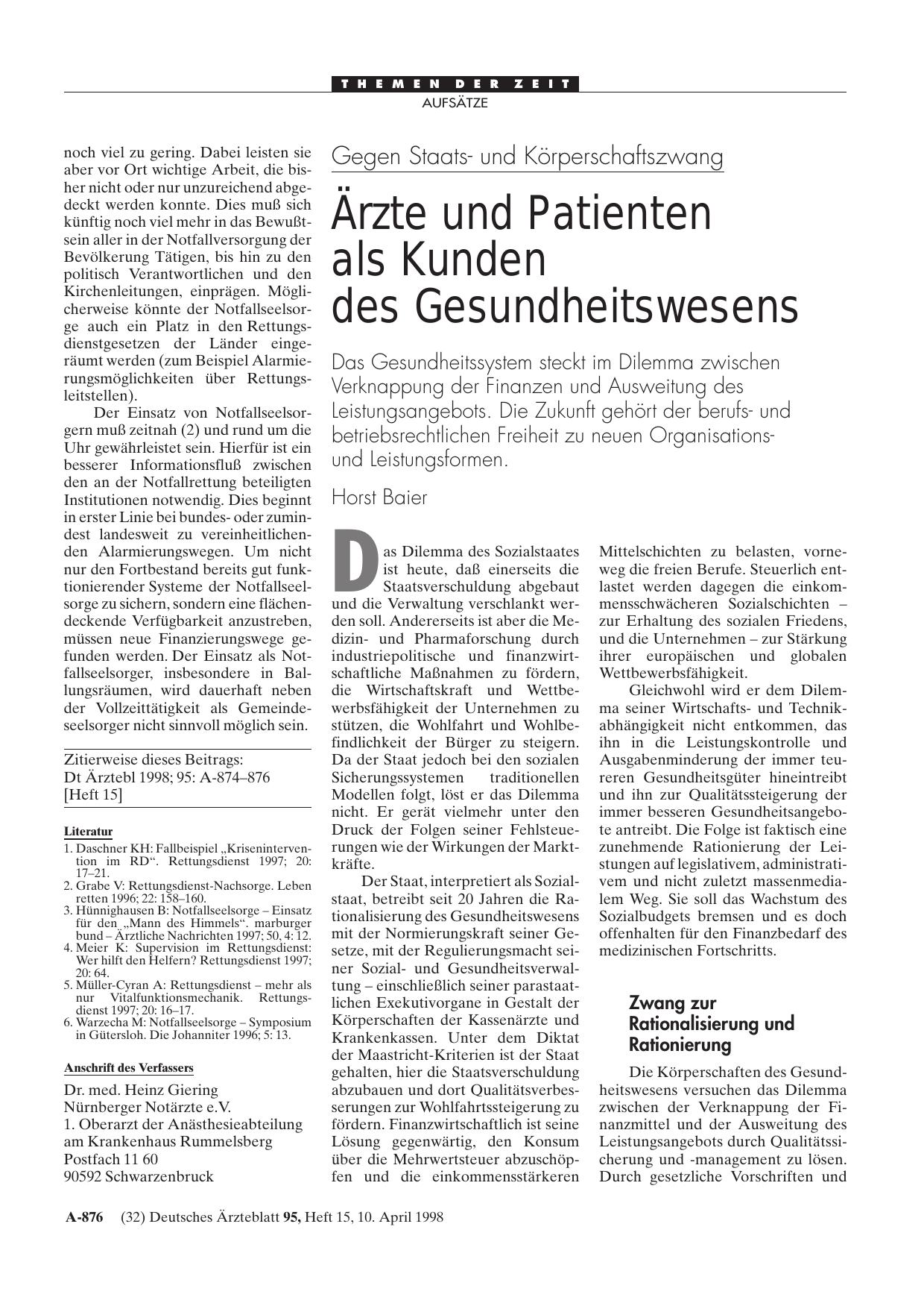 Vorschauseite 1: Gegen Staatsund Körperschaftszwang: Ärzte und Patienten als Kunden des Gesundheitswesens