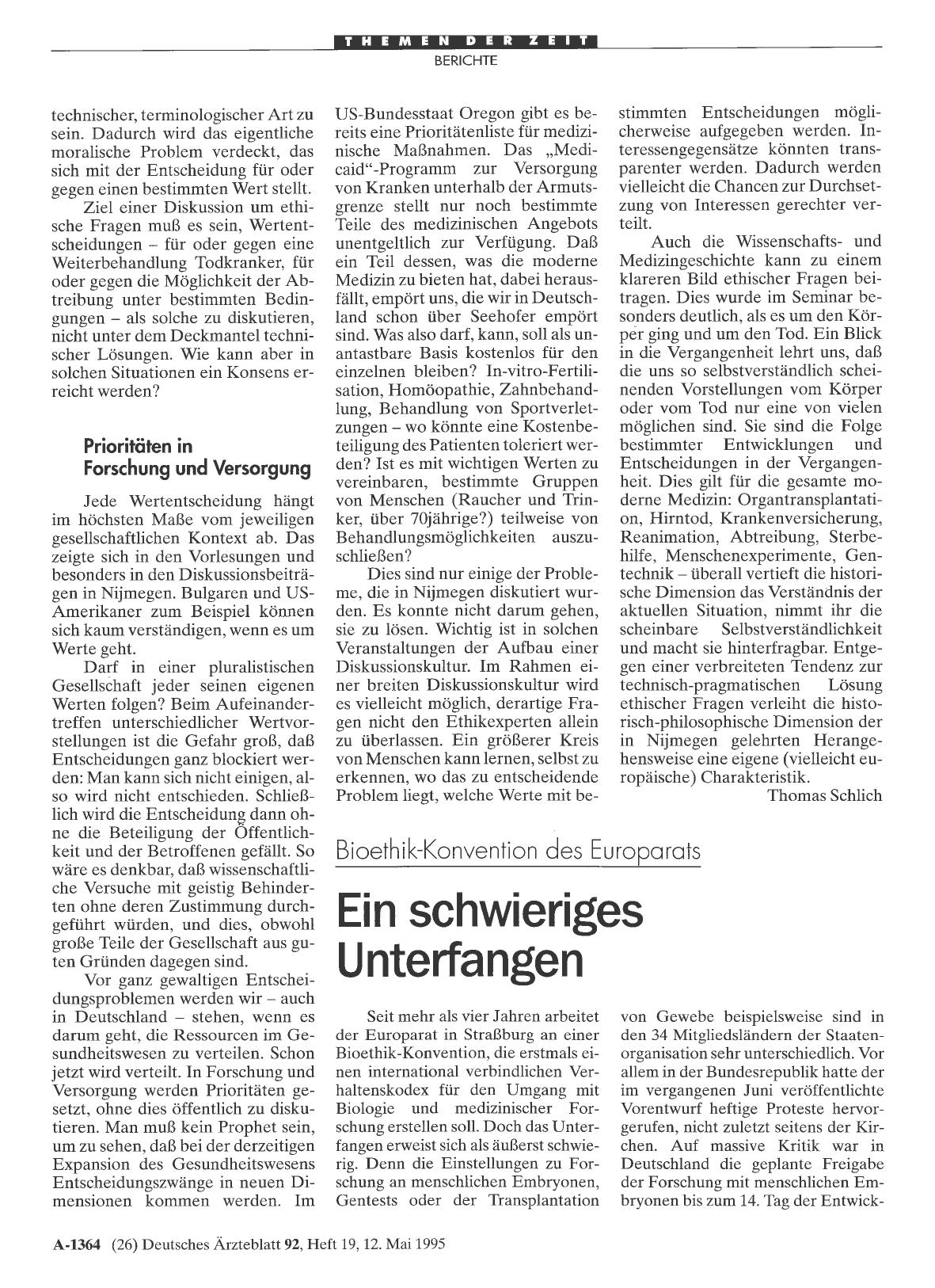 Vorschauseite 1: Bioethik-Konvention des Europarats: Ein schwieriges Unterfangen