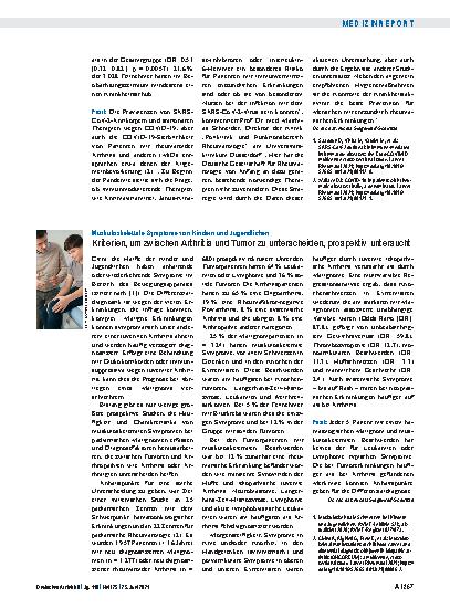 Vorschauseite 1: Muskuloskelettale Symptome von Kindern und Jugendlichen: Kriterien, um zwischen Arthritis und Tumor zu unterscheiden, prospektiv untersucht