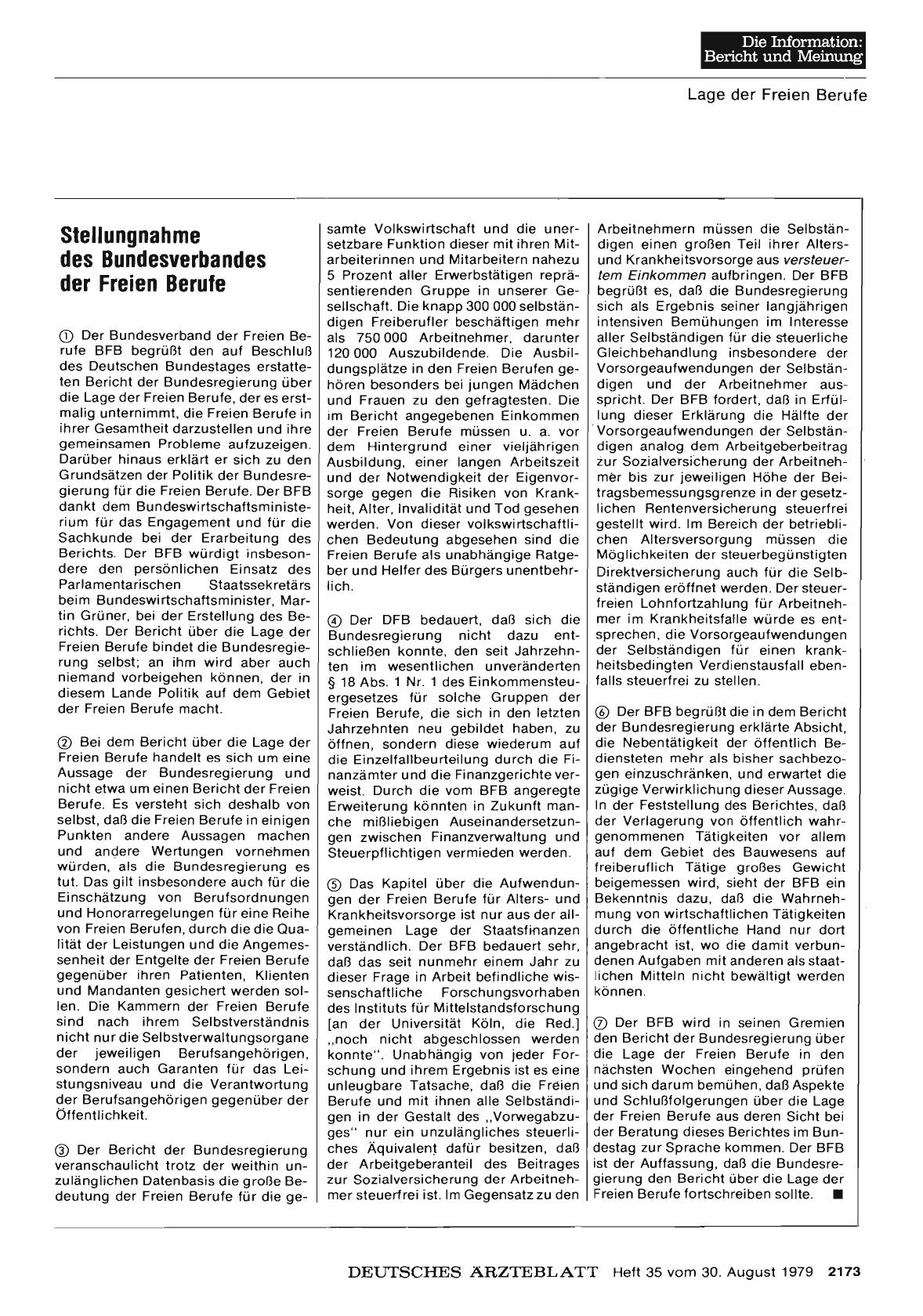 Vorschauseite 1: Stellungnahme des Bundesverbandes der Freien Berufe