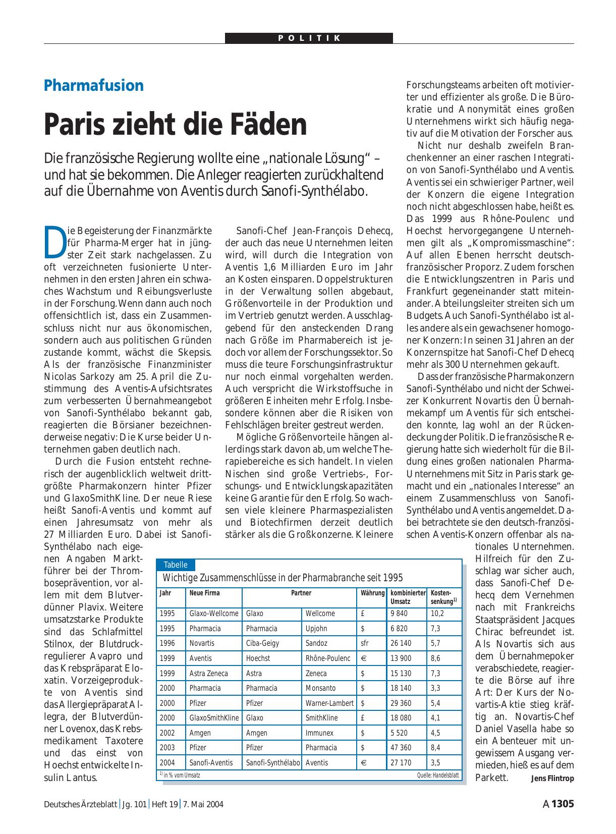 Vorschauseite 1: Pharmafusion: Paris zieht die Fäden