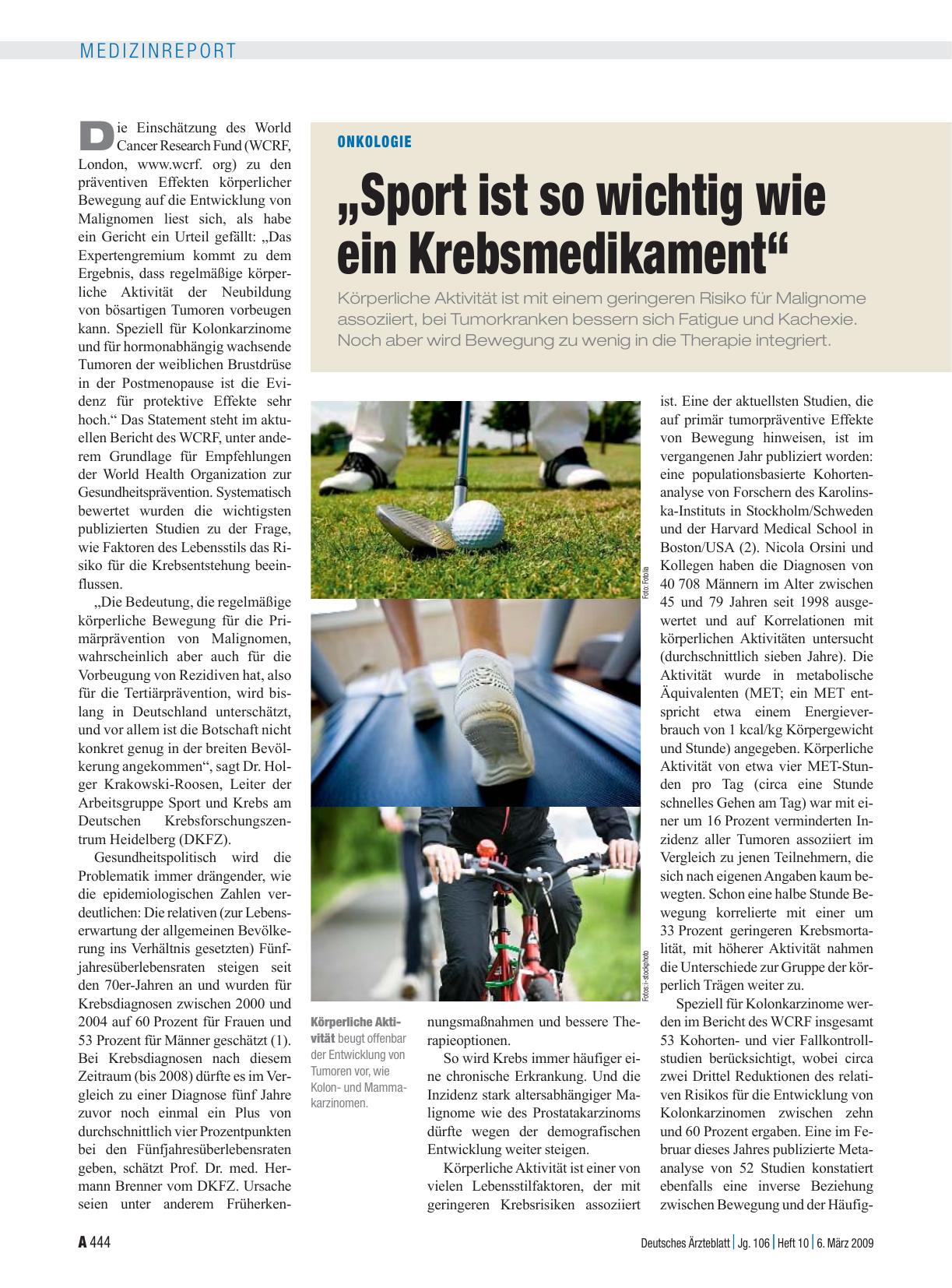 Vorschauseite 1: Onkologie: „Sport ist so wichtig wie ein Krebsmedikament“