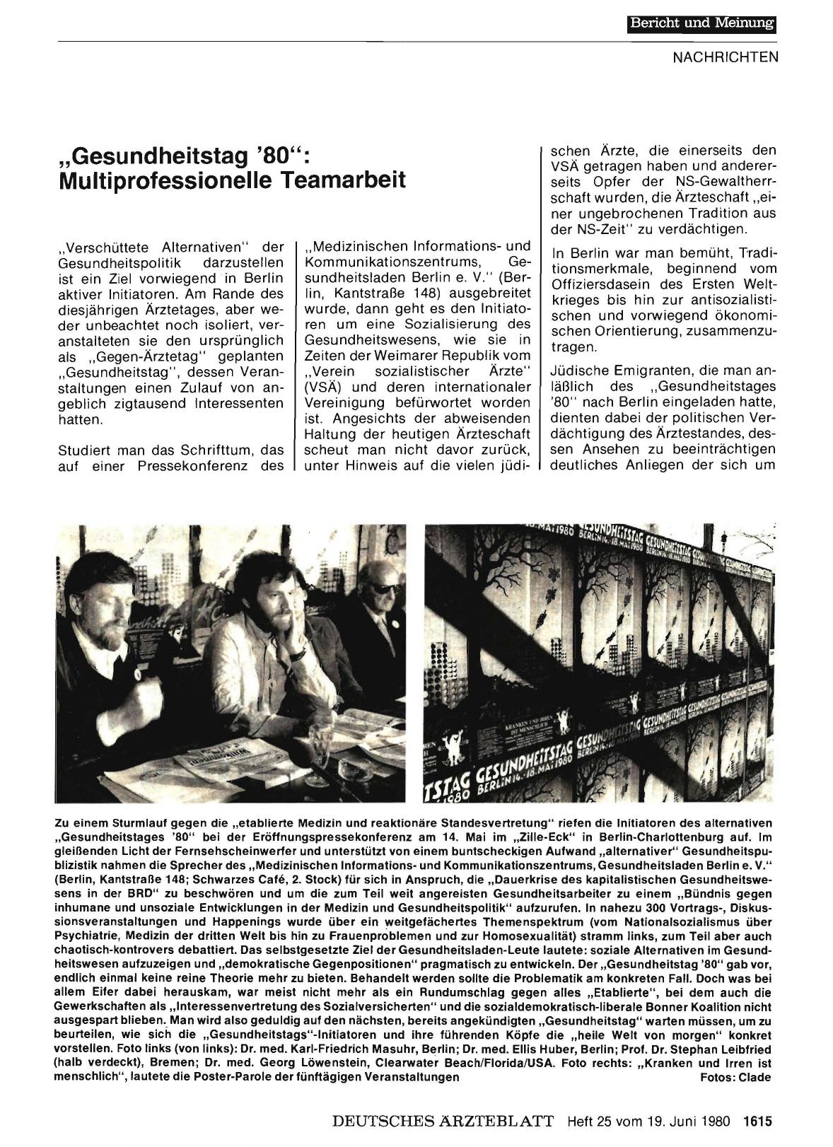 Vorschauseite 1: „Gesundheitstag '80”: Multiprofessionelle Teamarbeit