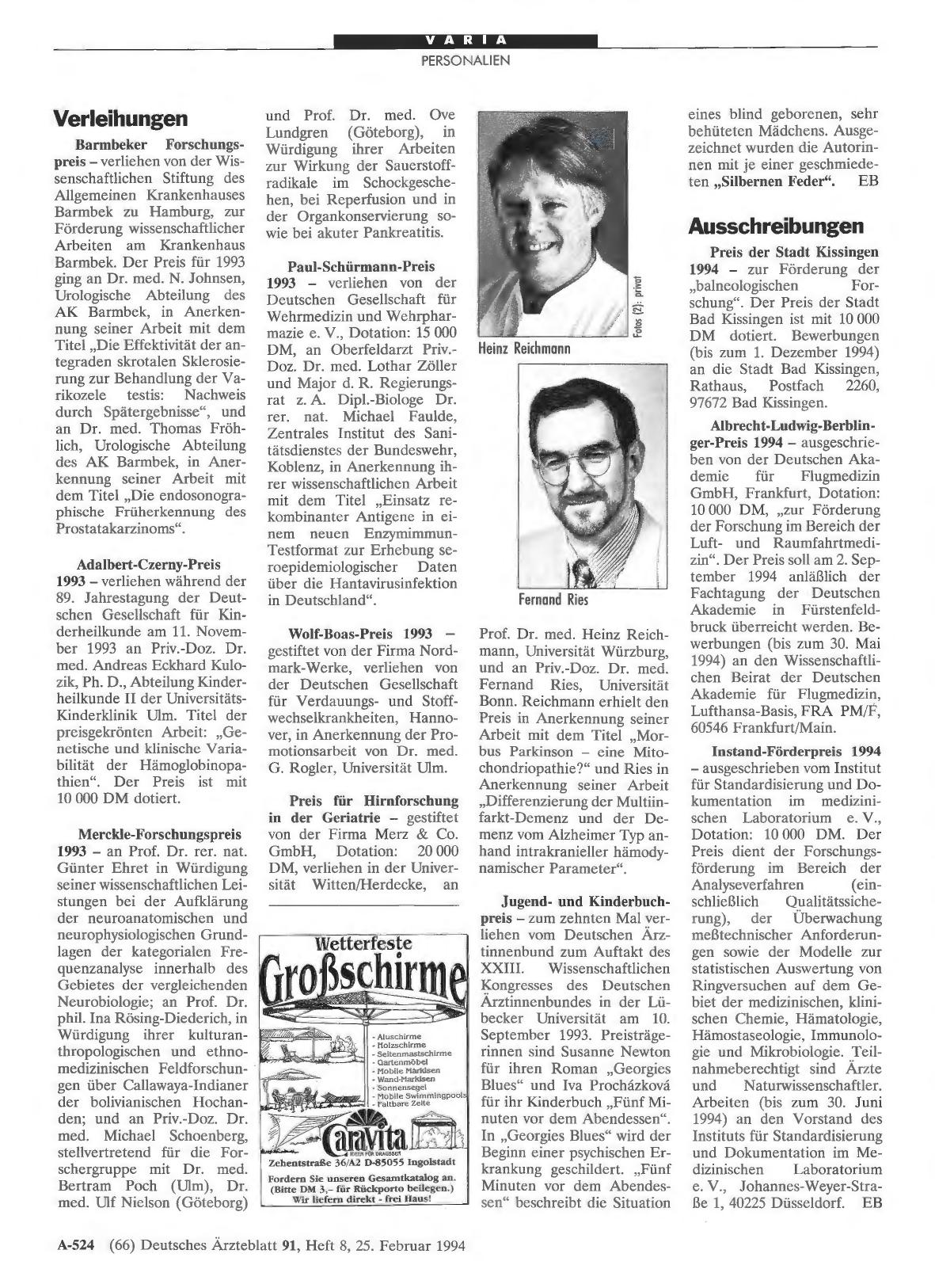 Vorschauseite 1: Verleihungen