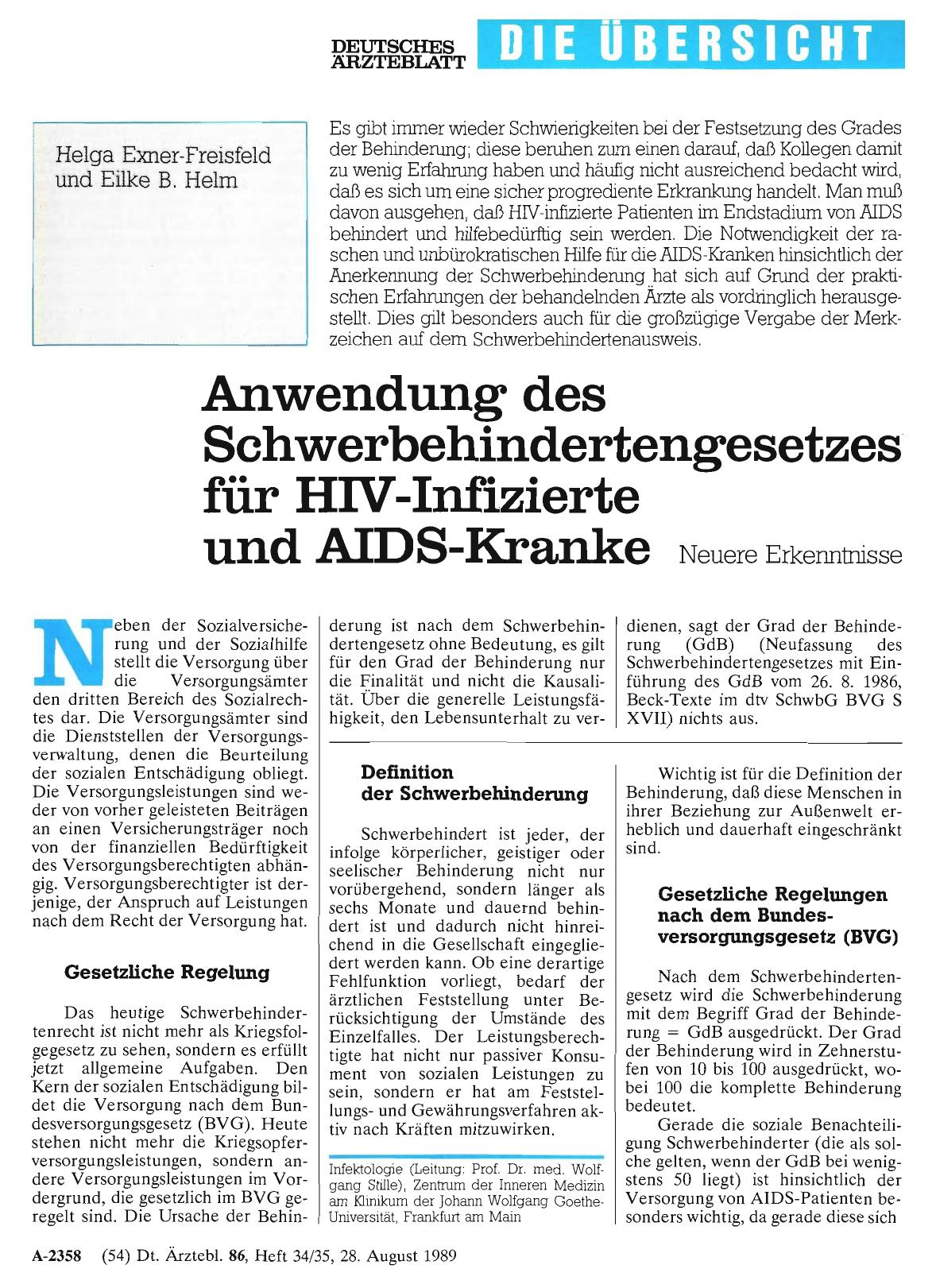 Vorschauseite 1: Anwendung des Schwerbehindertengesetzes für HIV-Infizierte und AIDS-Kranke