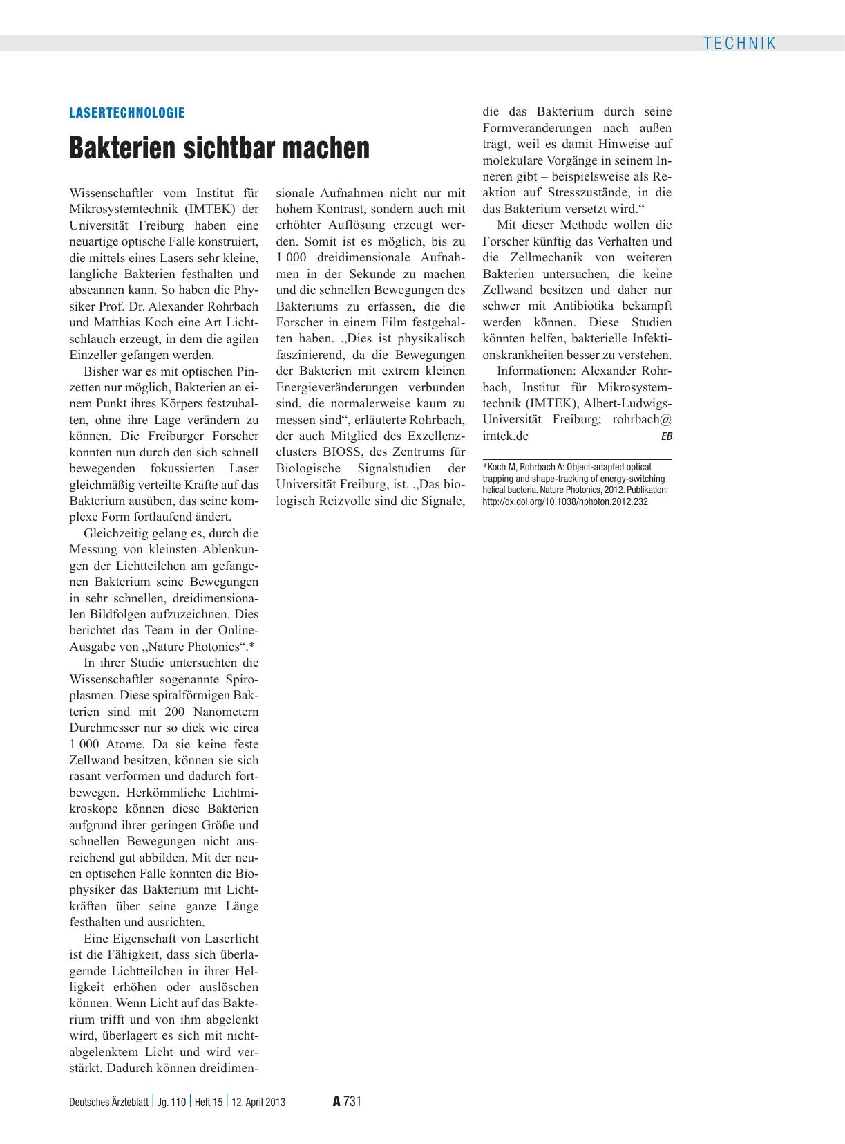 Vorschauseite 1: Lasertechnologie: Bakterien sichtbar machen
