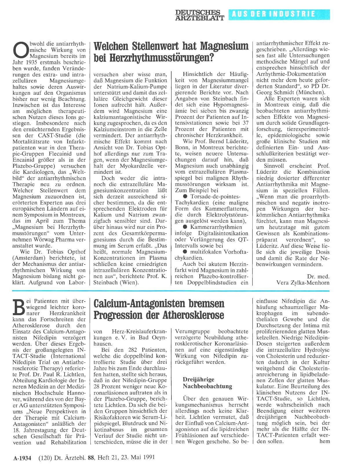 Vorschauseite 1: Calcium-Antagonisten bremsen Progression der Atherosklerose