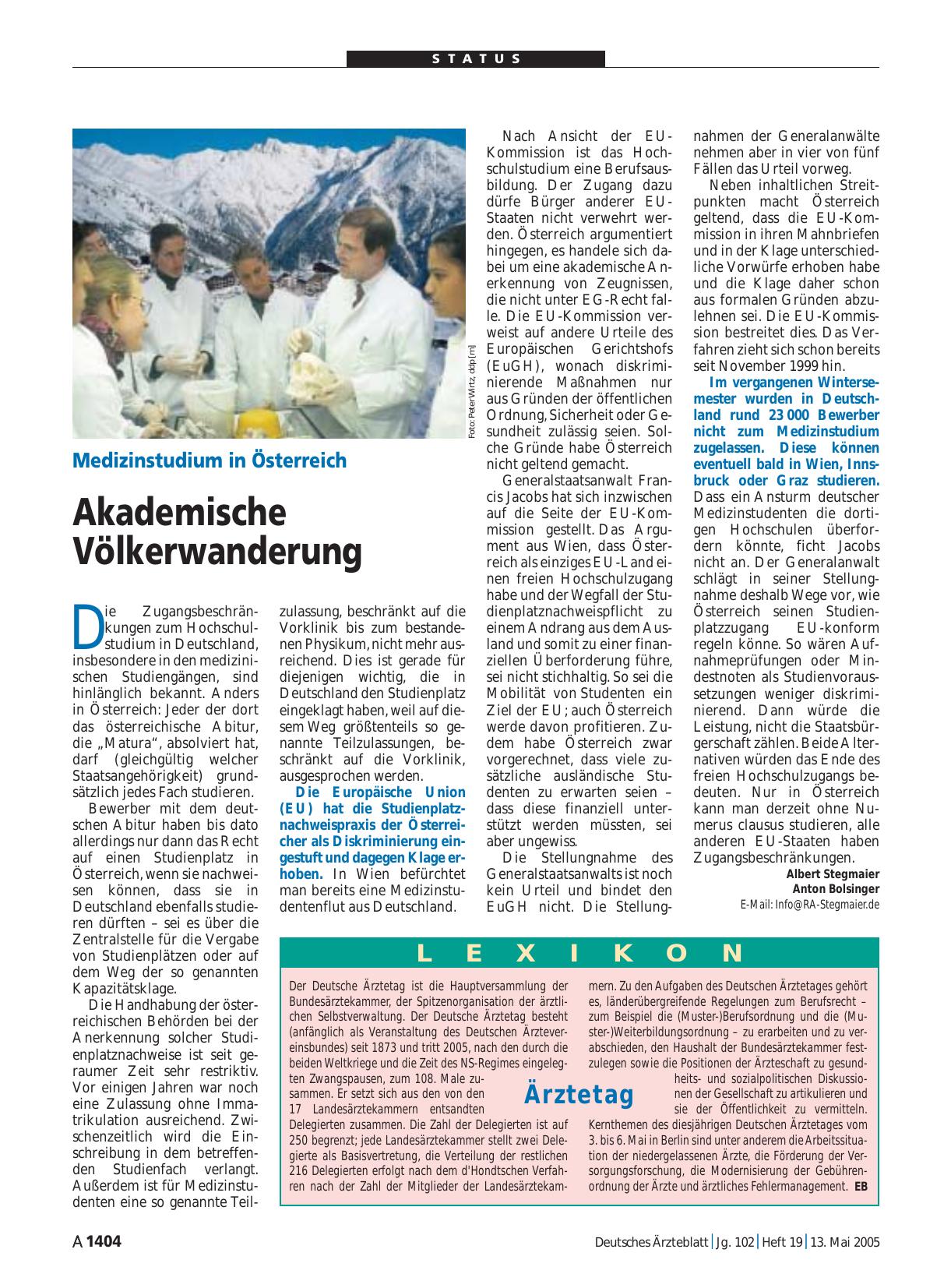 Vorschauseite 1: Medizinstudium in Österreich: Akademische Völkerwanderung