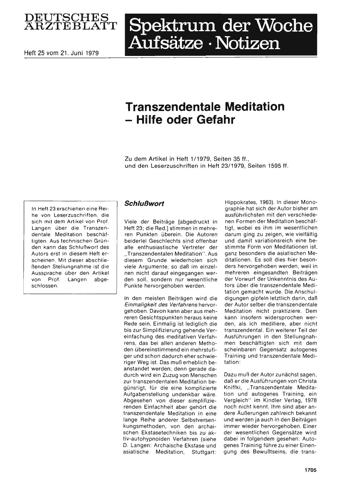Vorschauseite 1: Transzendentale Meditation — Hilfe oder Gefahr: Schlußwort