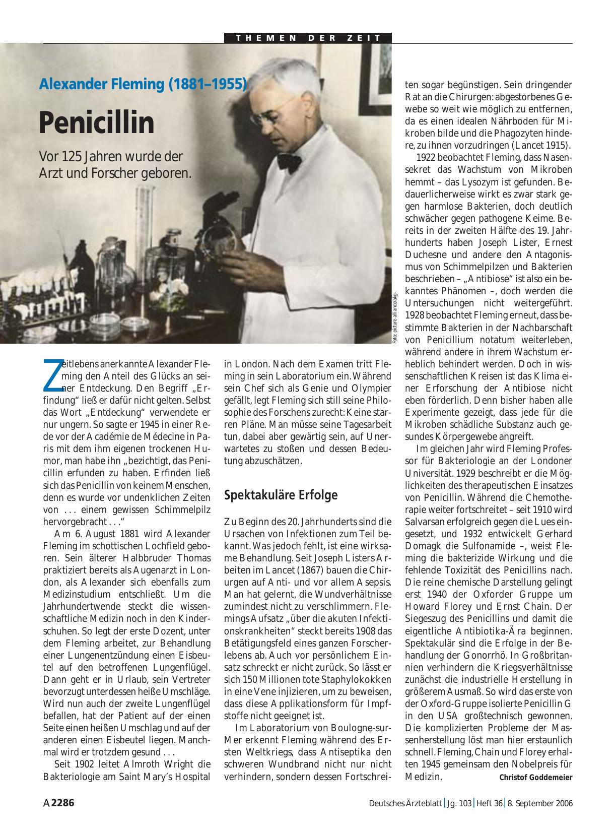 Vorschauseite 1: Alexander Fleming (1881 – 1955): Penicillin